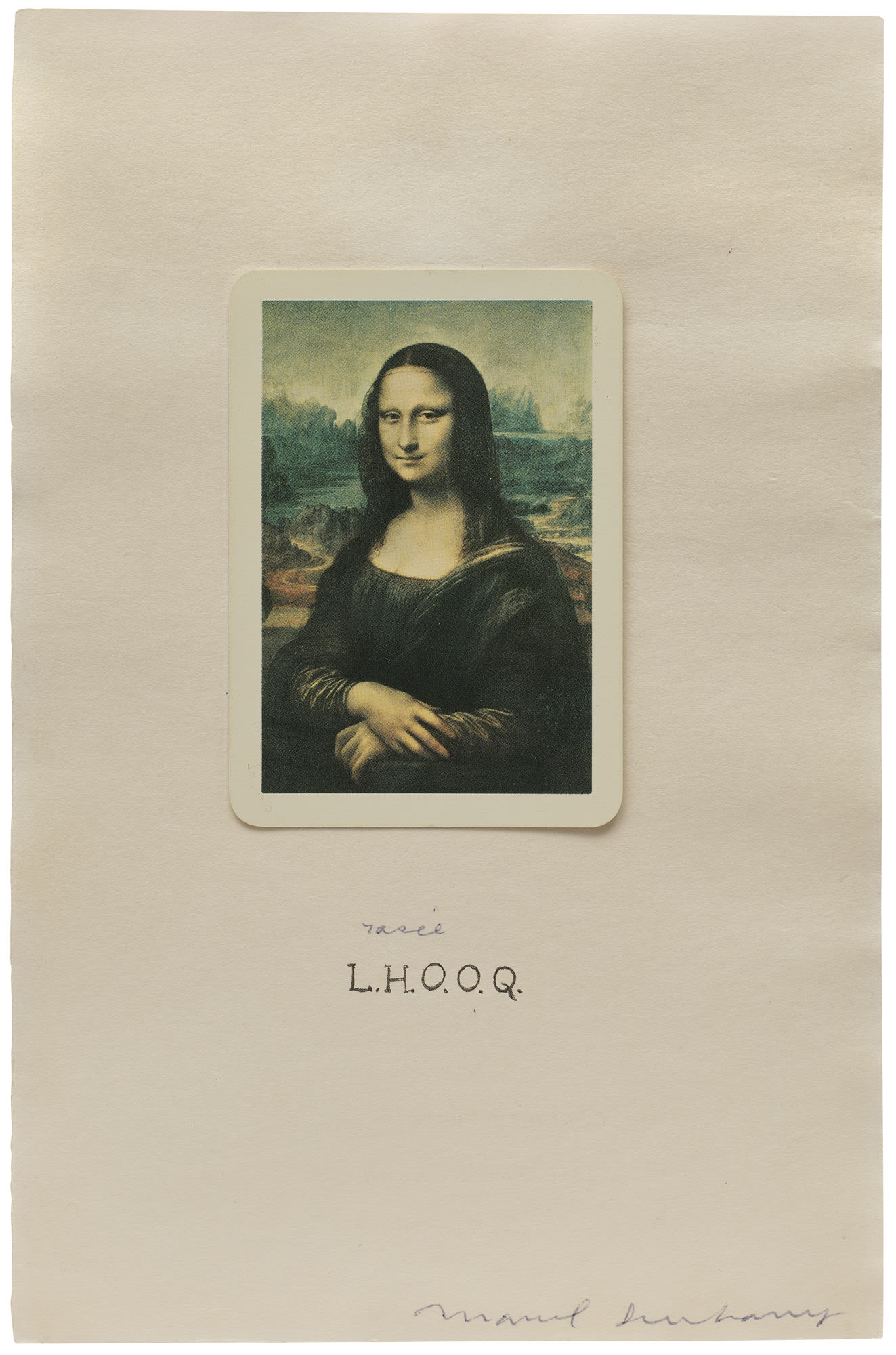 <p><strong>MARCEL DUCHAMP</strong> <em>L.H.O.O.Q. ras&eacute;e (shaved),</em> $30,000-50,000</p>
