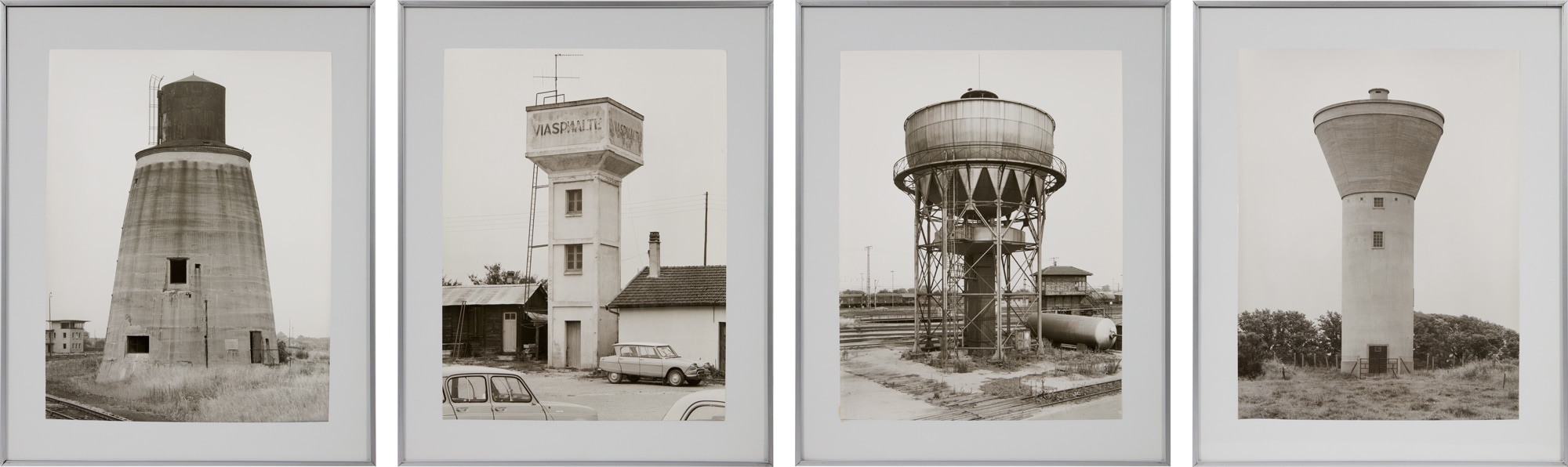 <p><strong>BERND AND HILLA BECHER</strong> <em>Wassertürmen (Water Towers)</em>, 1963-1972 (Four prints)</p>