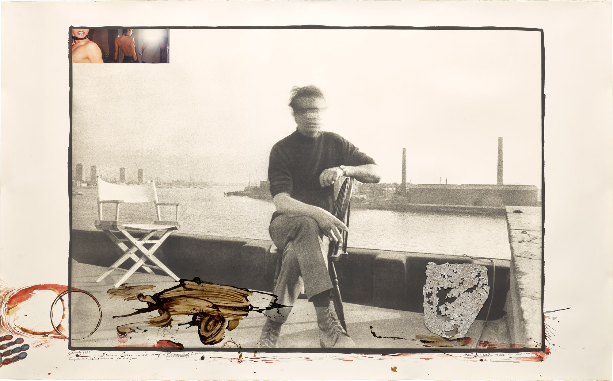 <p><strong>PETER BEARD</strong> <em>Francis Bacon on his roof @ 80 Narrow Street, London,</em> 1972</p>