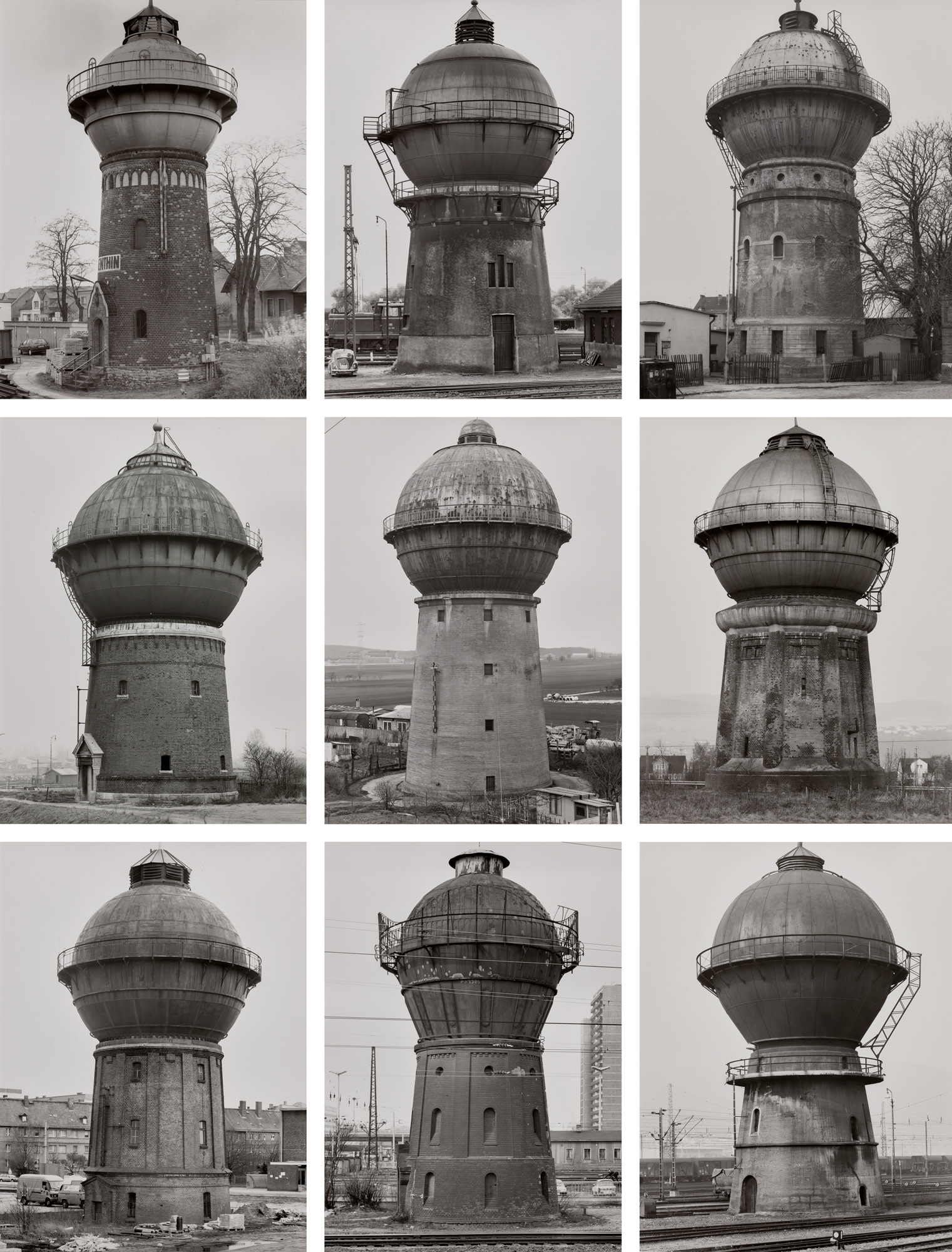 <p><strong>BERND AND HILLA BECHER</strong> <em>Water Towers: (Kugel unten Geschlossen)</em>, circa 1960s-1980s</p>