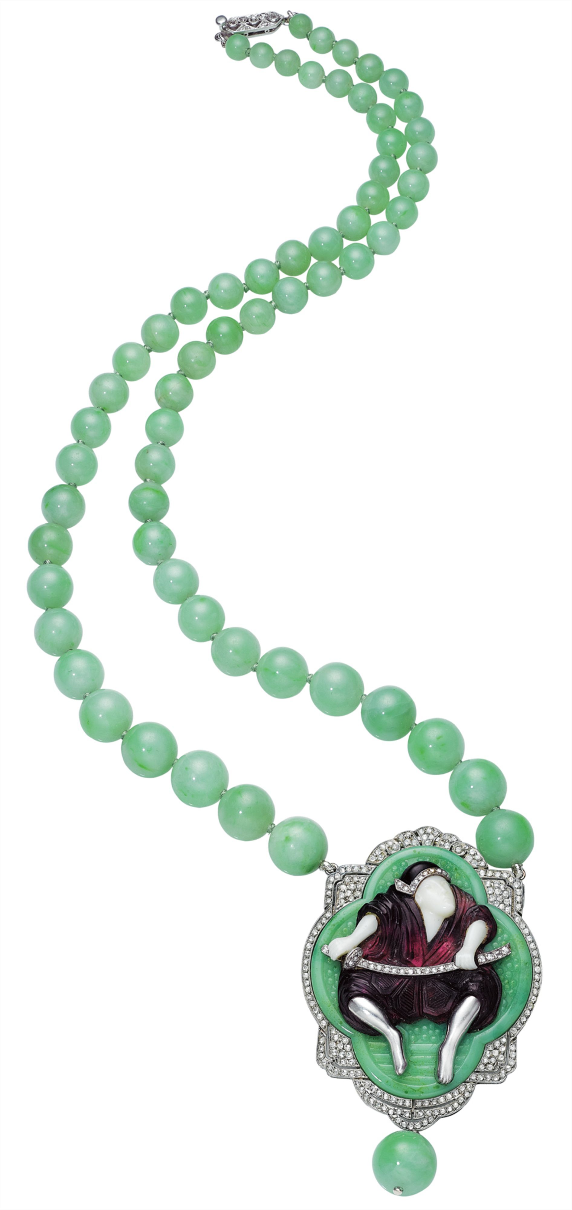A Jade, Diamond, Glass and Gem-Set Pendant Necklace - LACLOCHE