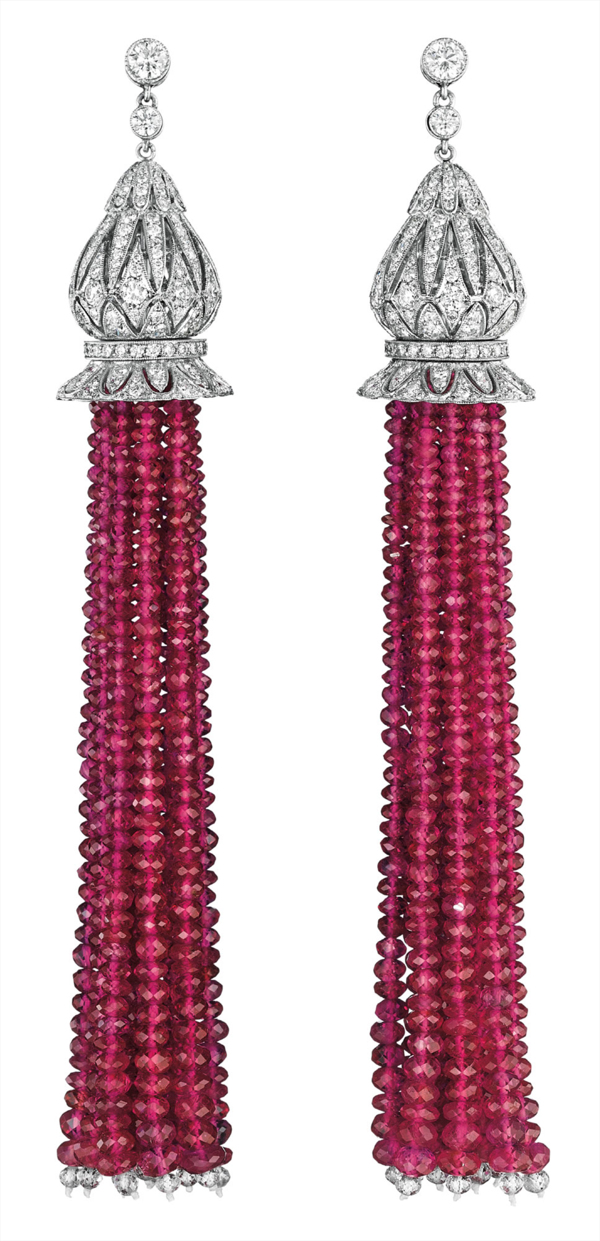 A Pair of Unheated Burma Ruby and Diamond Ear Pendants