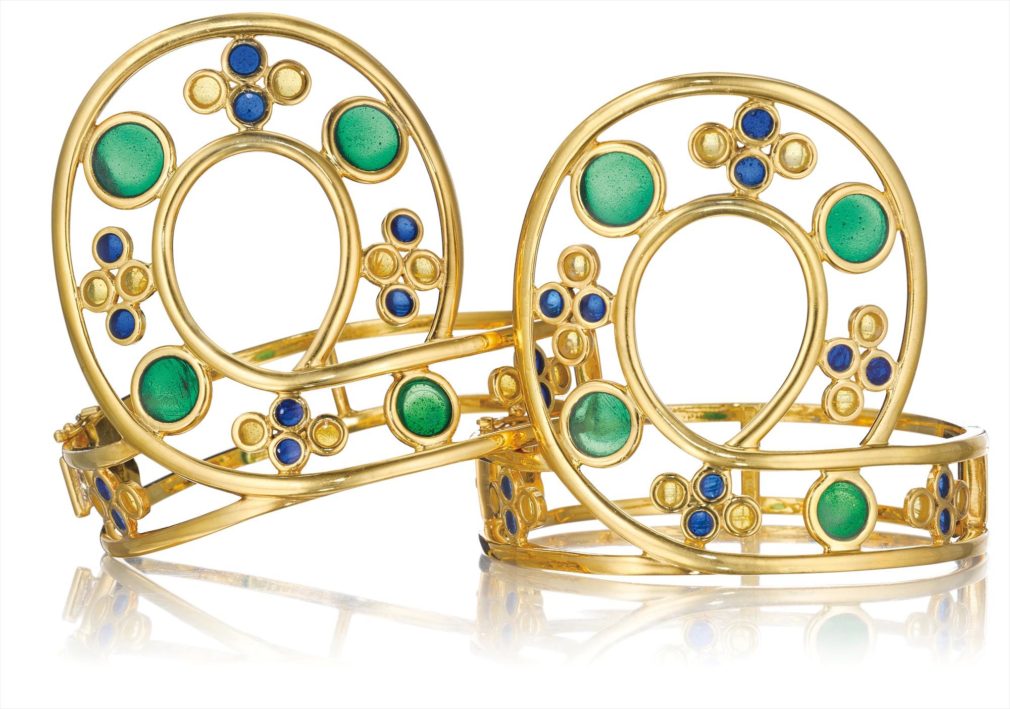 A Unique Pair of Gold and Enamel Bracelets - MILA SCHÖN 1960’s