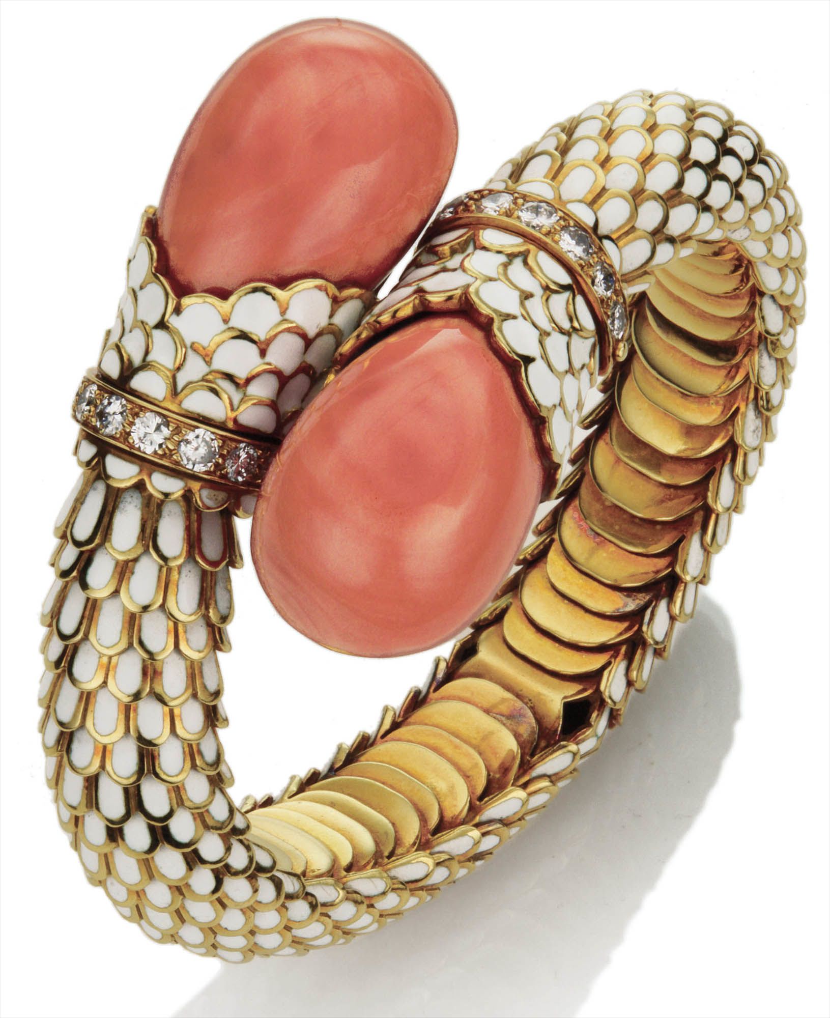 <b>DAVID WEBB</b> <i>An Impressive Coral, Diamond and Enamel Bangle</i>