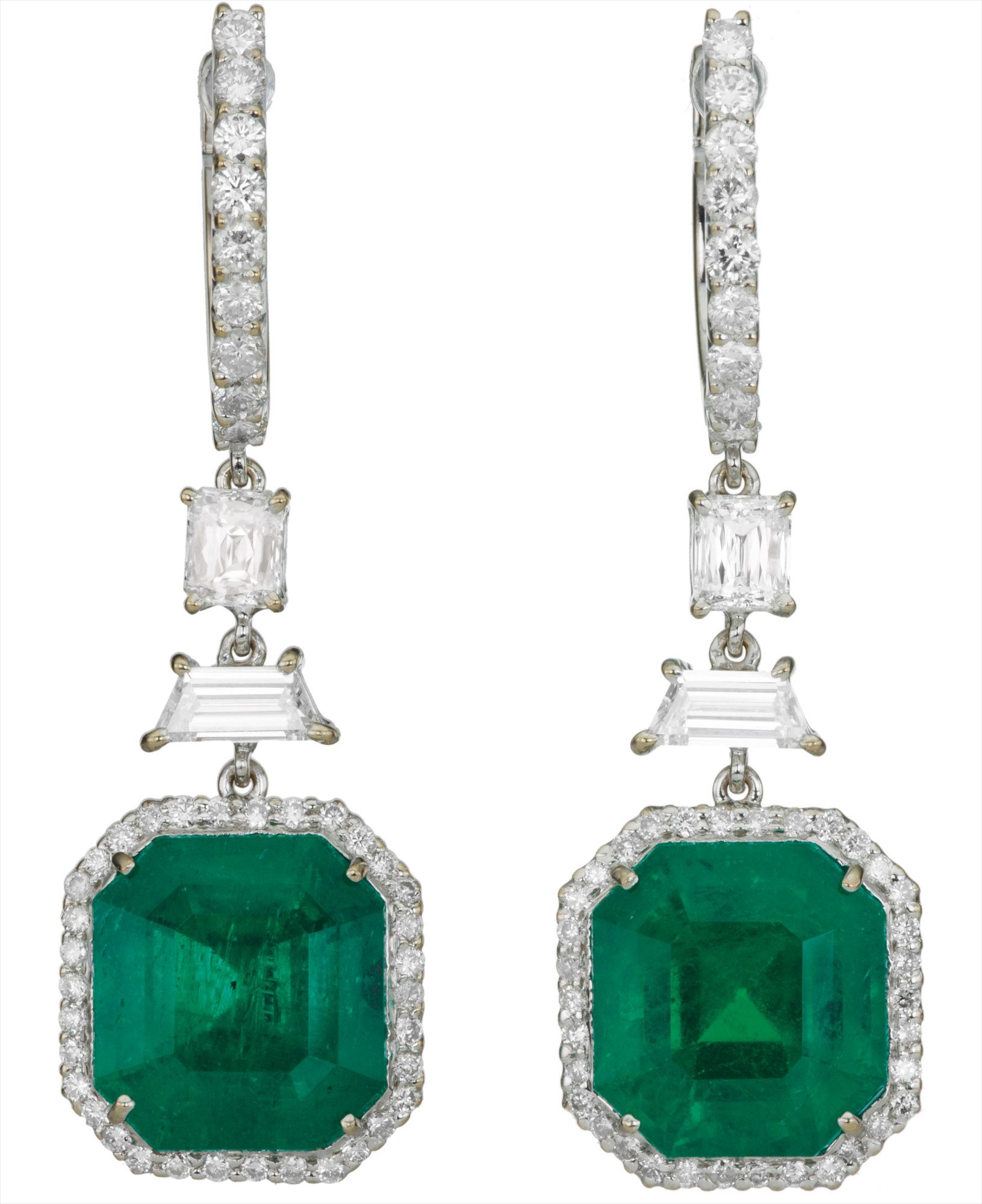 <i>An Important Pair of Emerald and Diamond Ear Pendants </i>