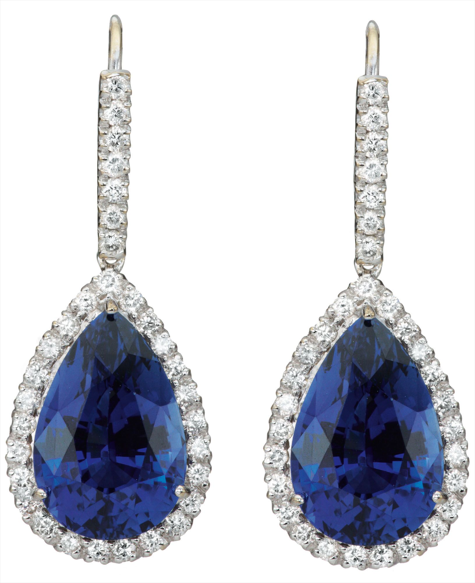 <i>A Pair of Ceylon Sapphire and Diamond Ear Pendants </i>