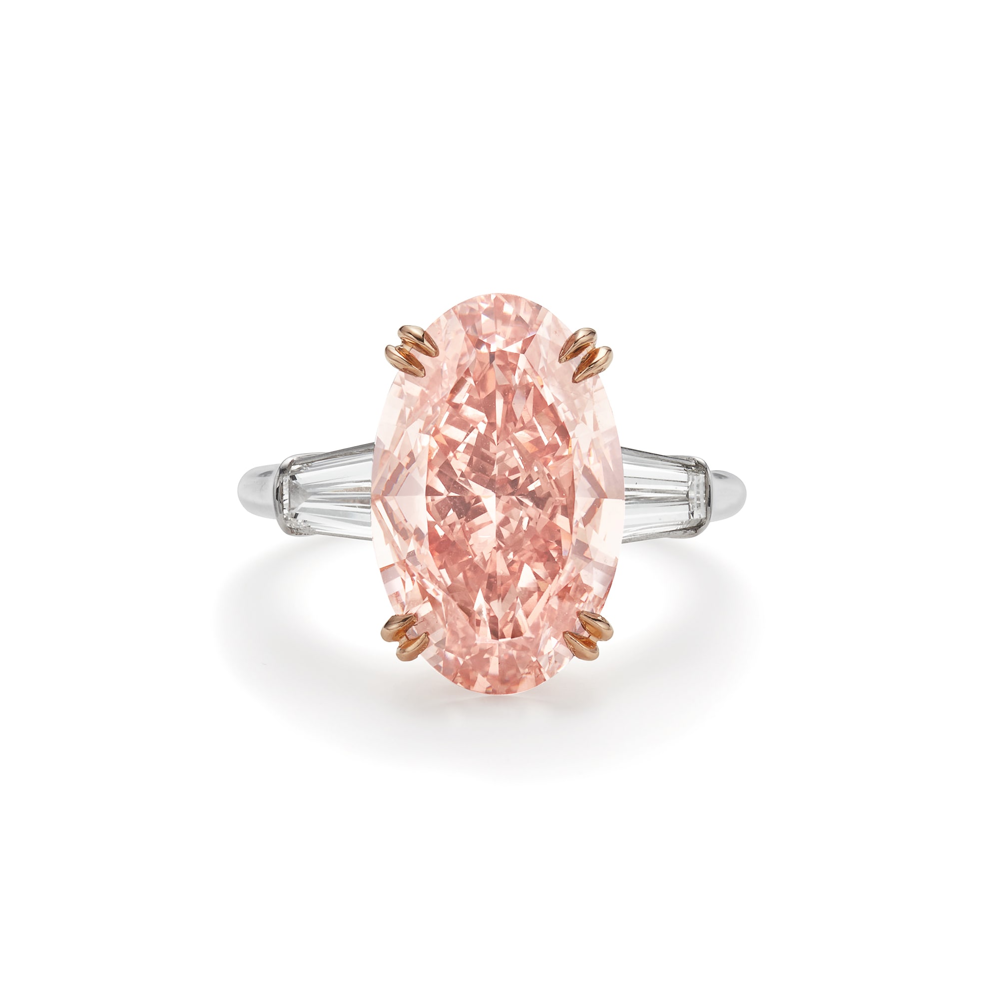 An Important Fancy Intense Diamond, Diamond, Platinum and Gold Ring