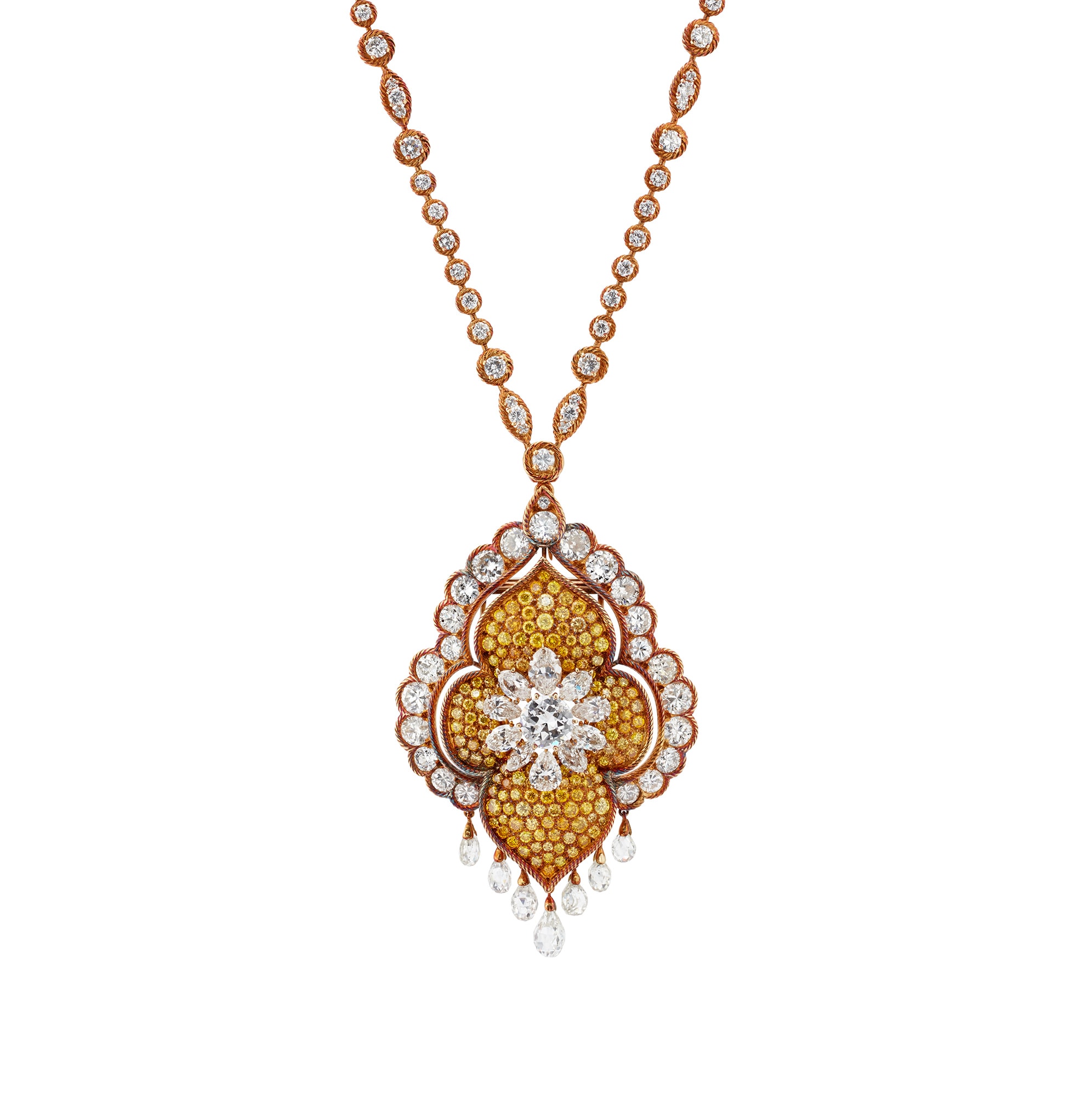 A Diamond, Colored Diamond and Gold Necklace and Pendant/Brooch, Van Cleef & Arpels