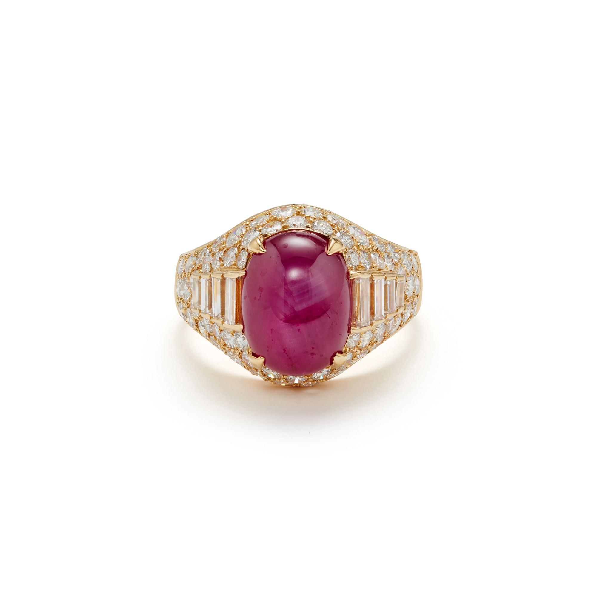 <p><strong>BULGARI.&nbsp;</strong>A Star Ruby and Diamond Trombino Ring</p>
