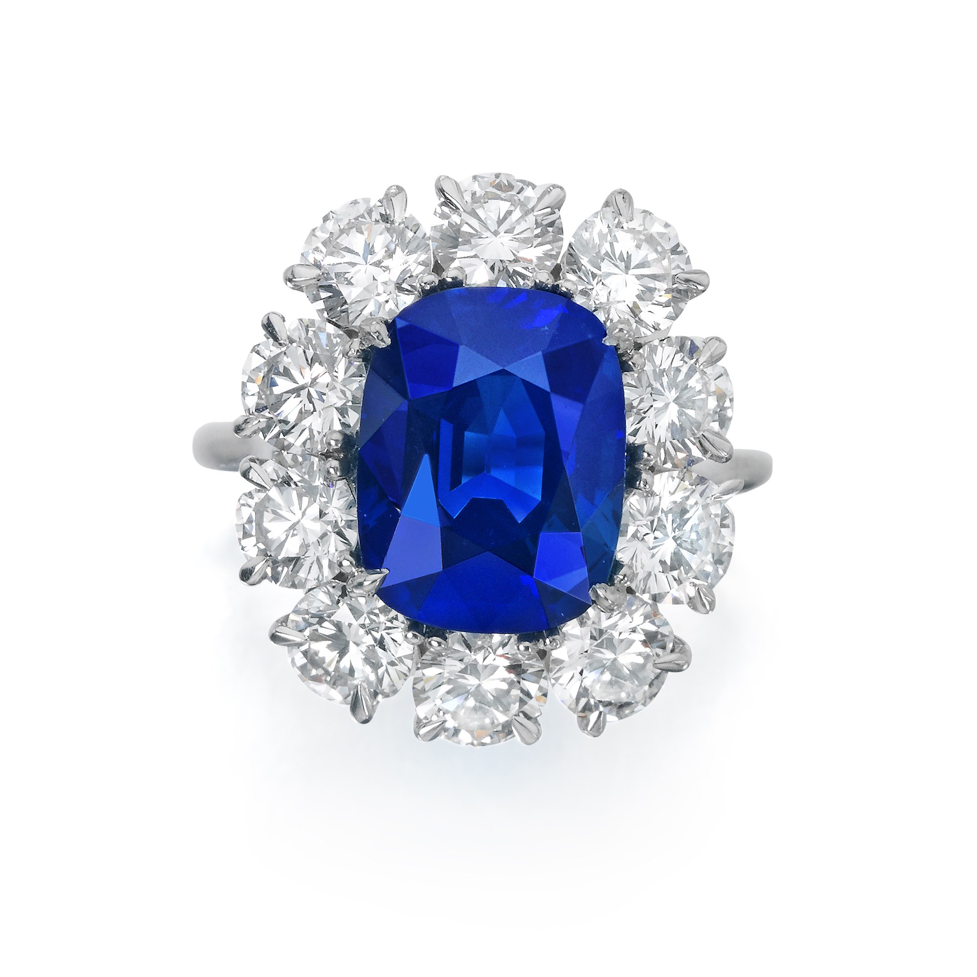 <p>A Kashmir Sapphire, Diamond and Platinum Ring</p>