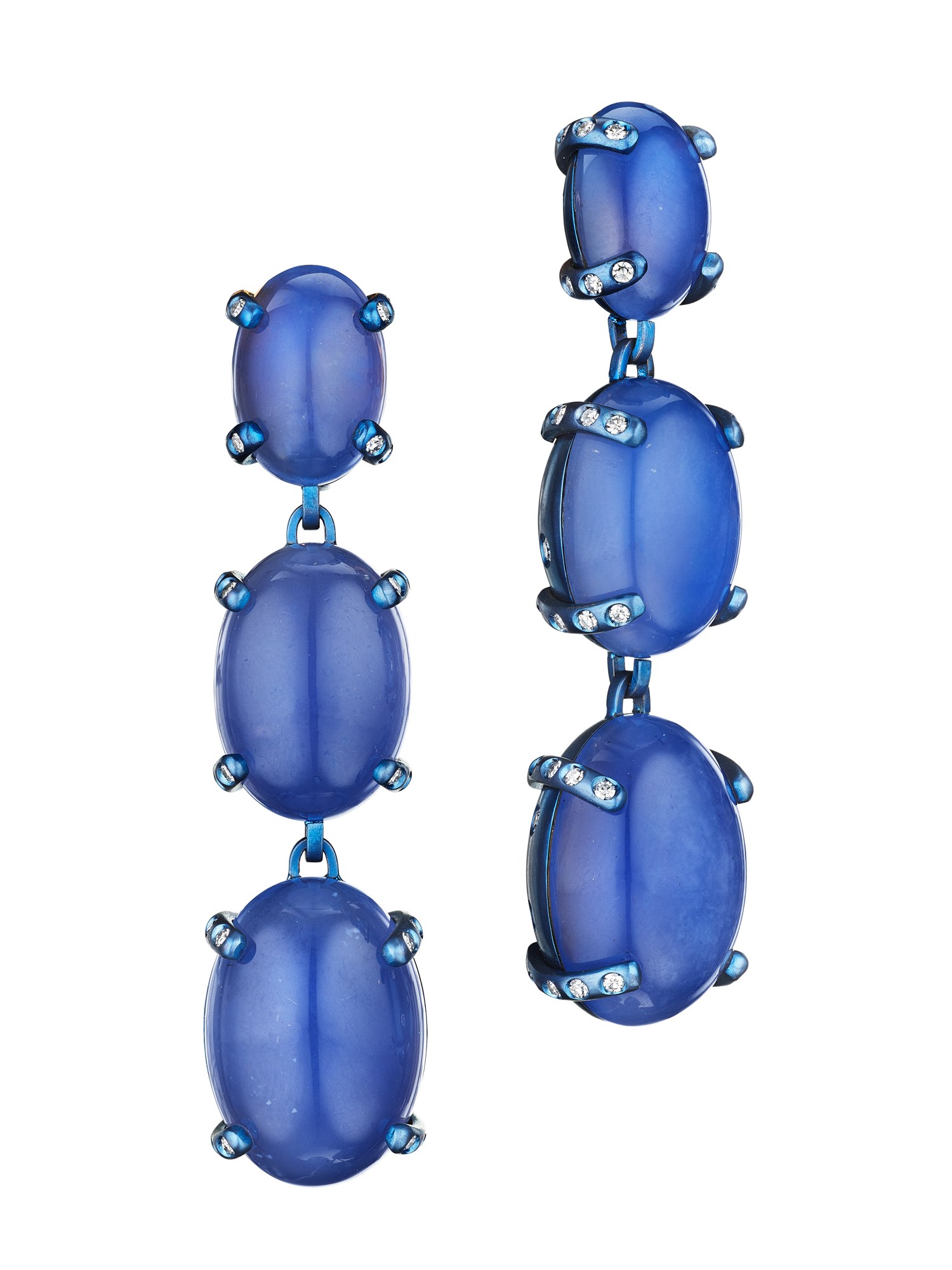 <p><strong>MARGHERITA BURGENER</strong> <em>Pair of Chalcedony and Diamond Ear Pendants</em></p>