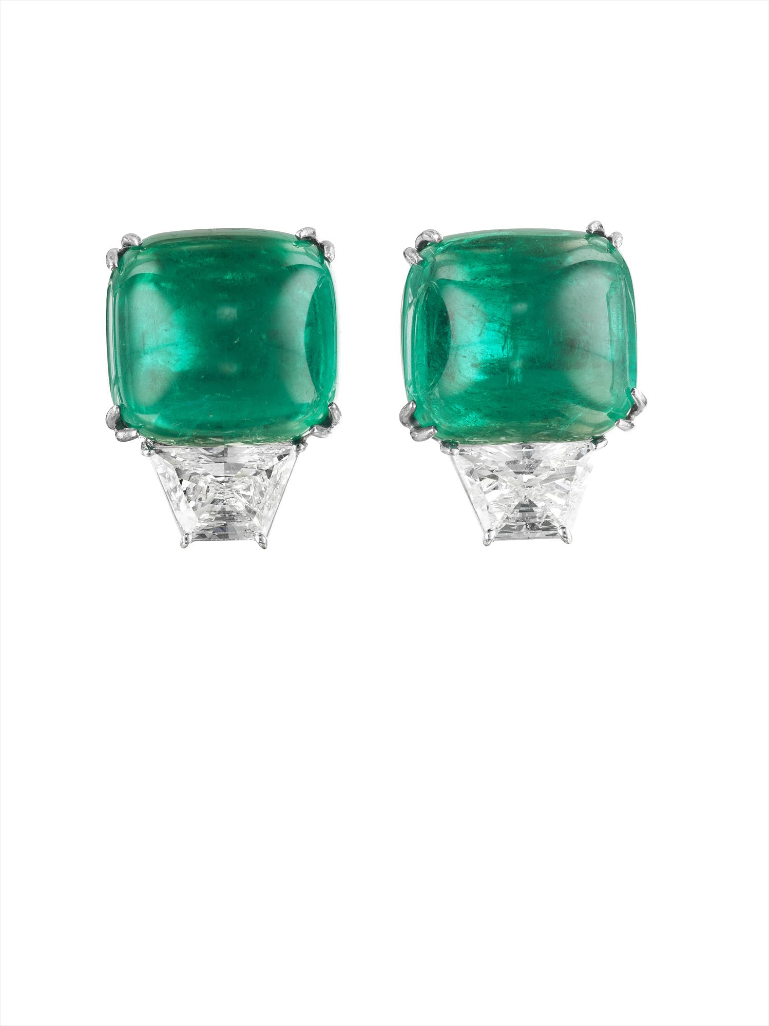 A Superb Pair of Emerald And Diamond Earclips