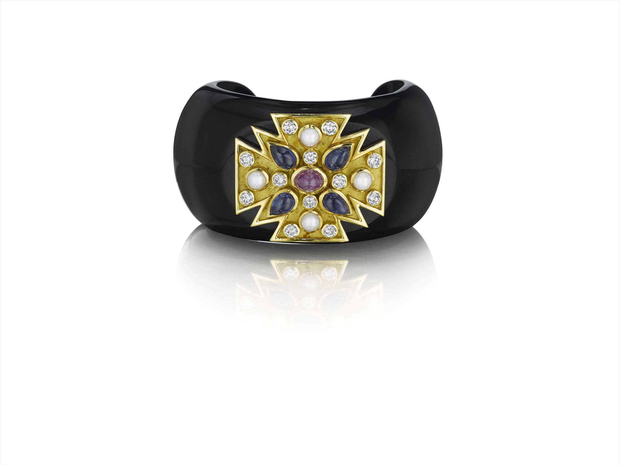 <b>VERDURA</b> A Multi-Gem and Black Jade 'Maltese' Cuff Bracelet