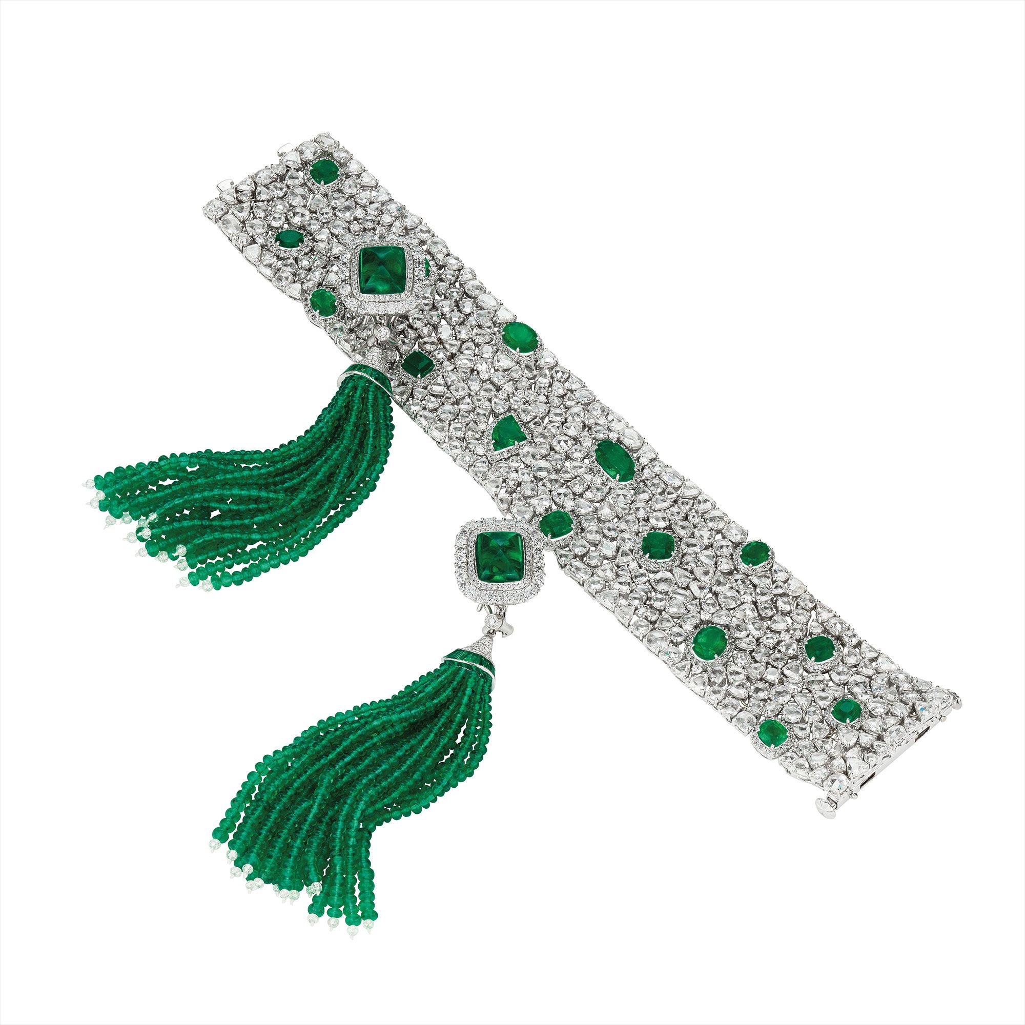 <i>An Elegant Diamond and Emerald Bracelet; An Impressive Pair of Emerald and Diamond Ear Pendants </i>