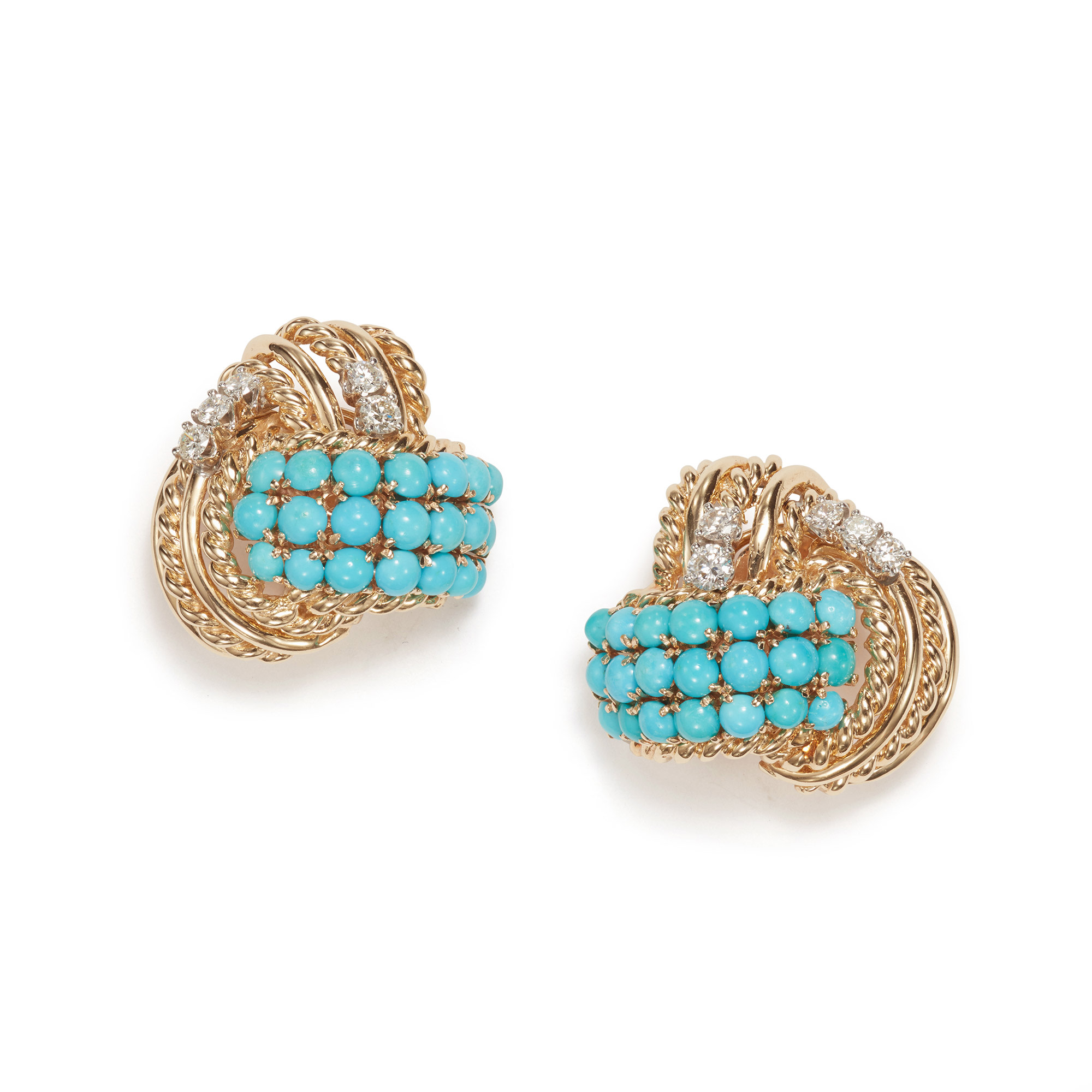A Pair of Gold, Turquoise and Diamond Earrings, David Webb