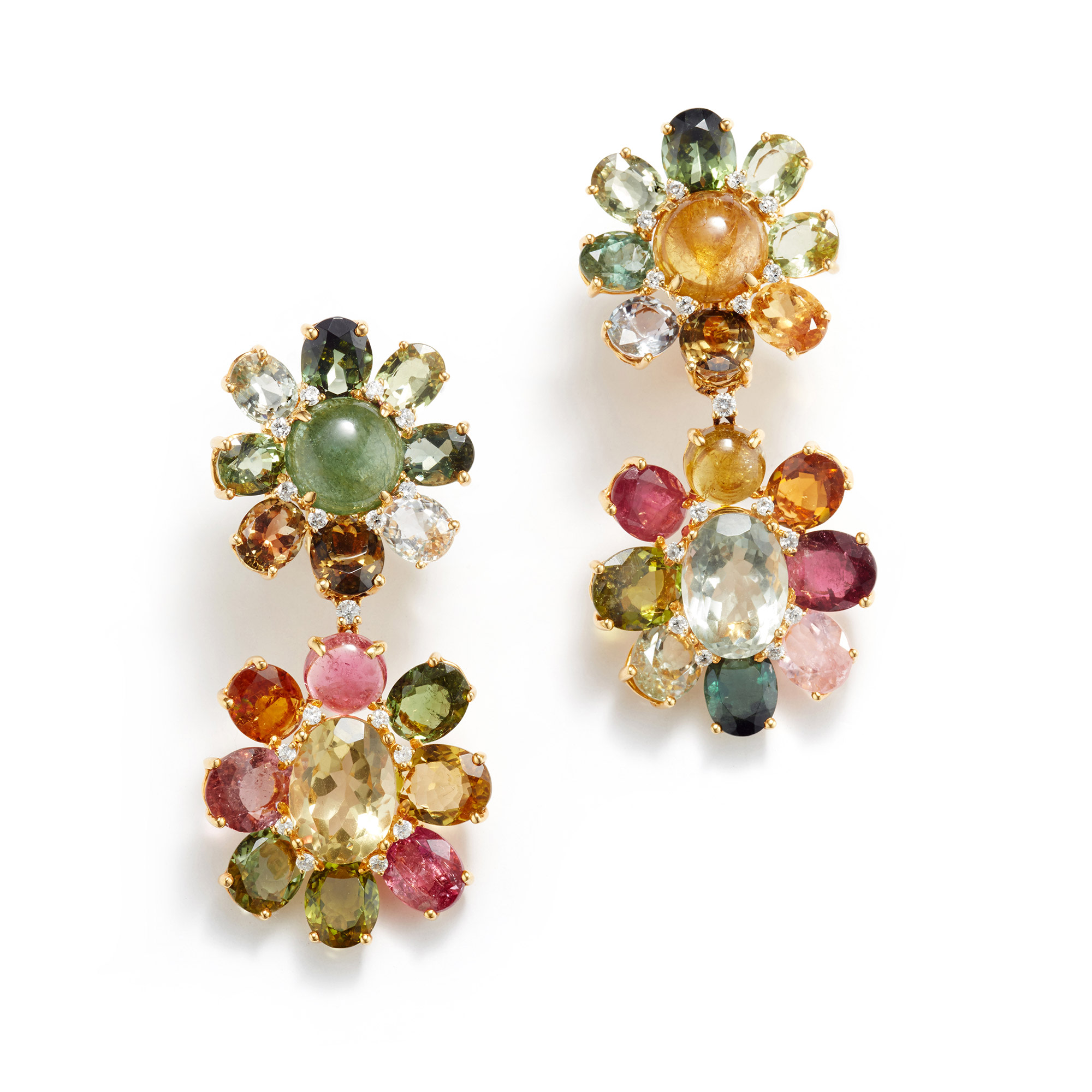 A Pair of Tourmaline, Quartz and Diamond Earrings