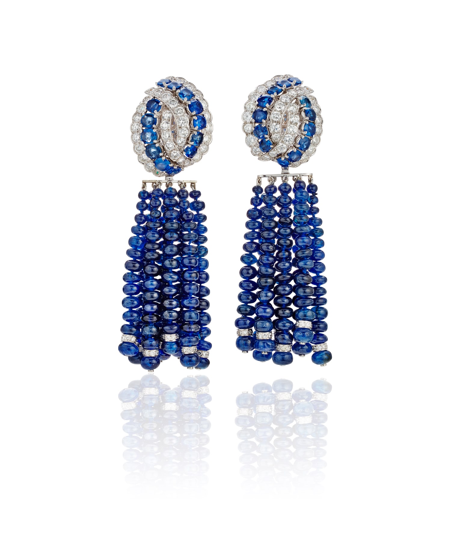 <p><strong>DAVID WEBB. </strong>A Pair of Sapphire, Diamond and Gold Day/Night Earrings</p>