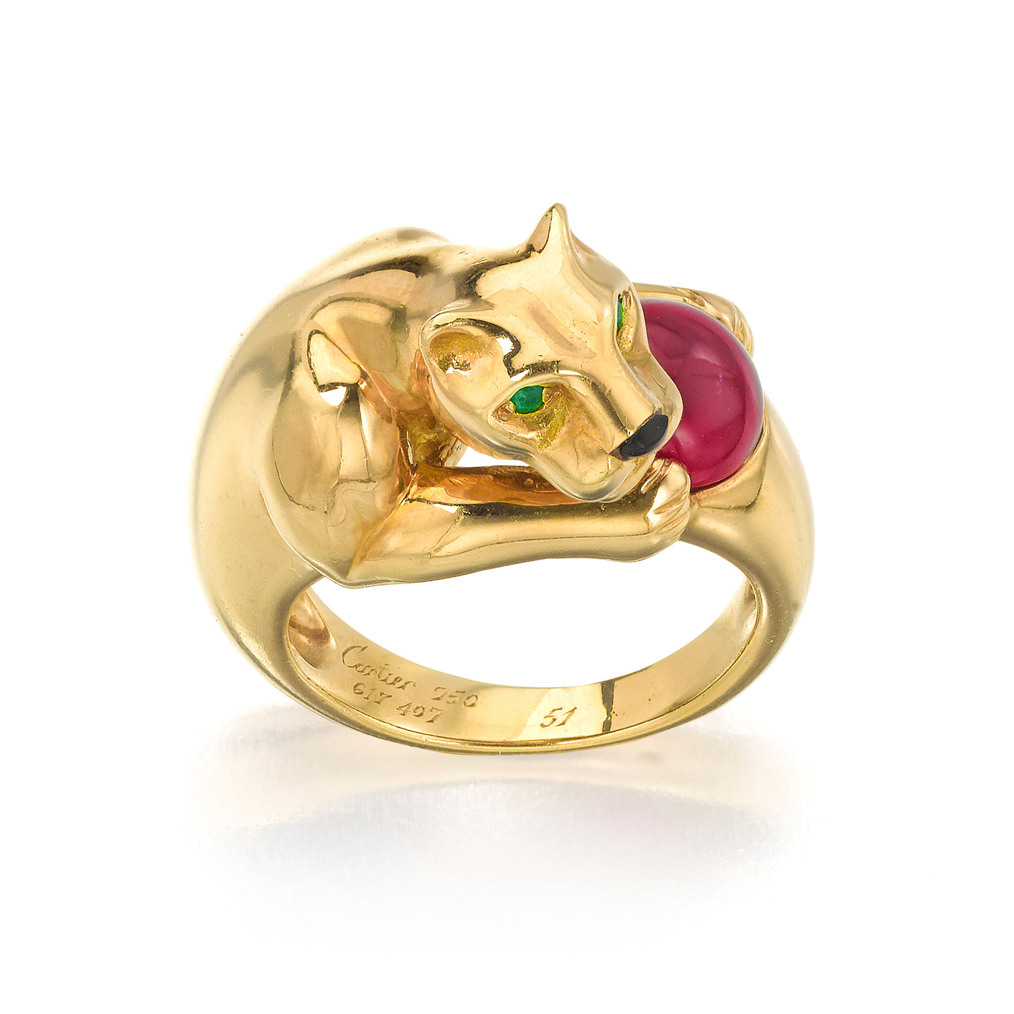 <p><strong>Cartier.</strong> A Ruby, Emerald, Onyx, and Gold 'Panthère' Ring</p>