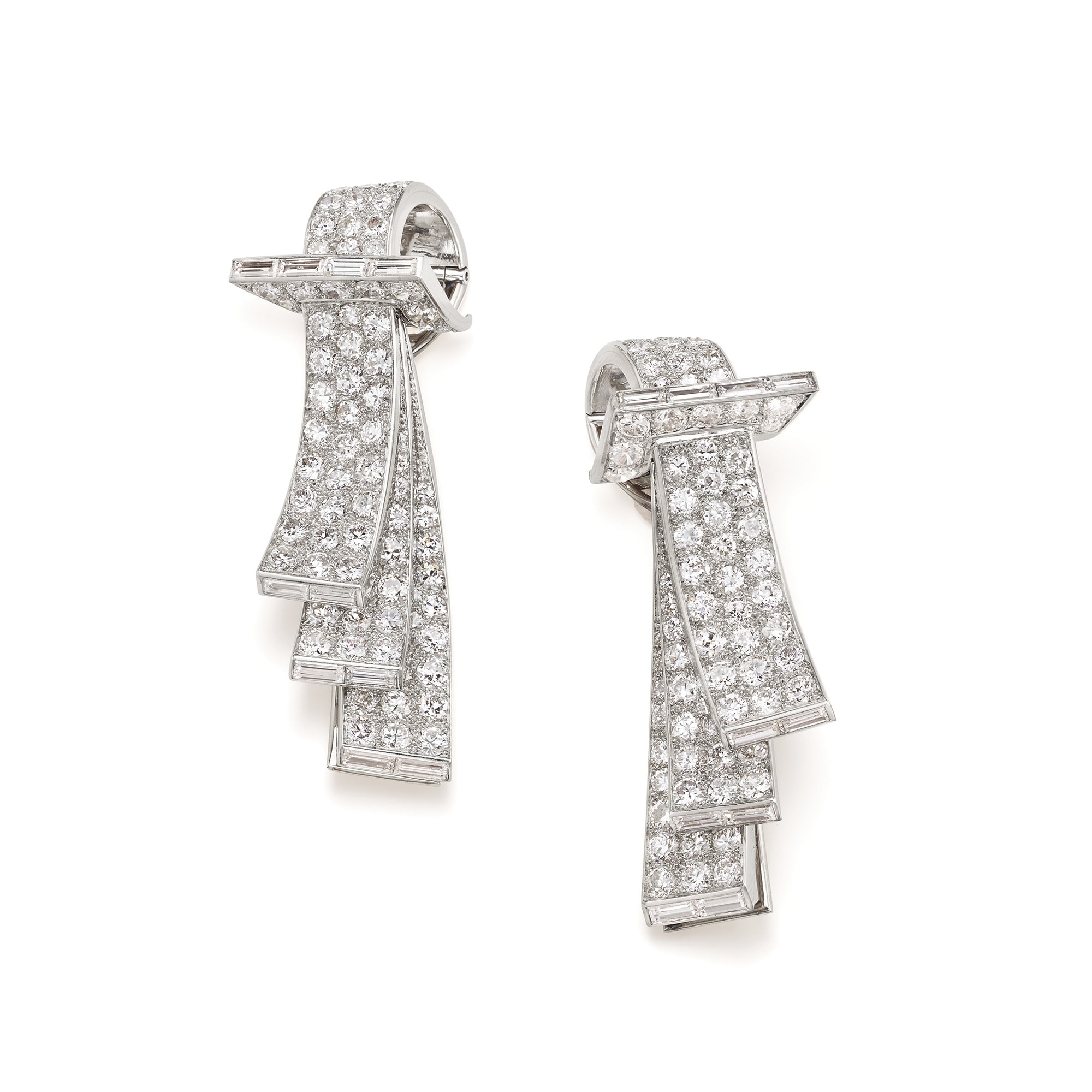 <b>BOUCHERON.</b> A Pair of Art Deco Diamond, Platinum and Gold Clips