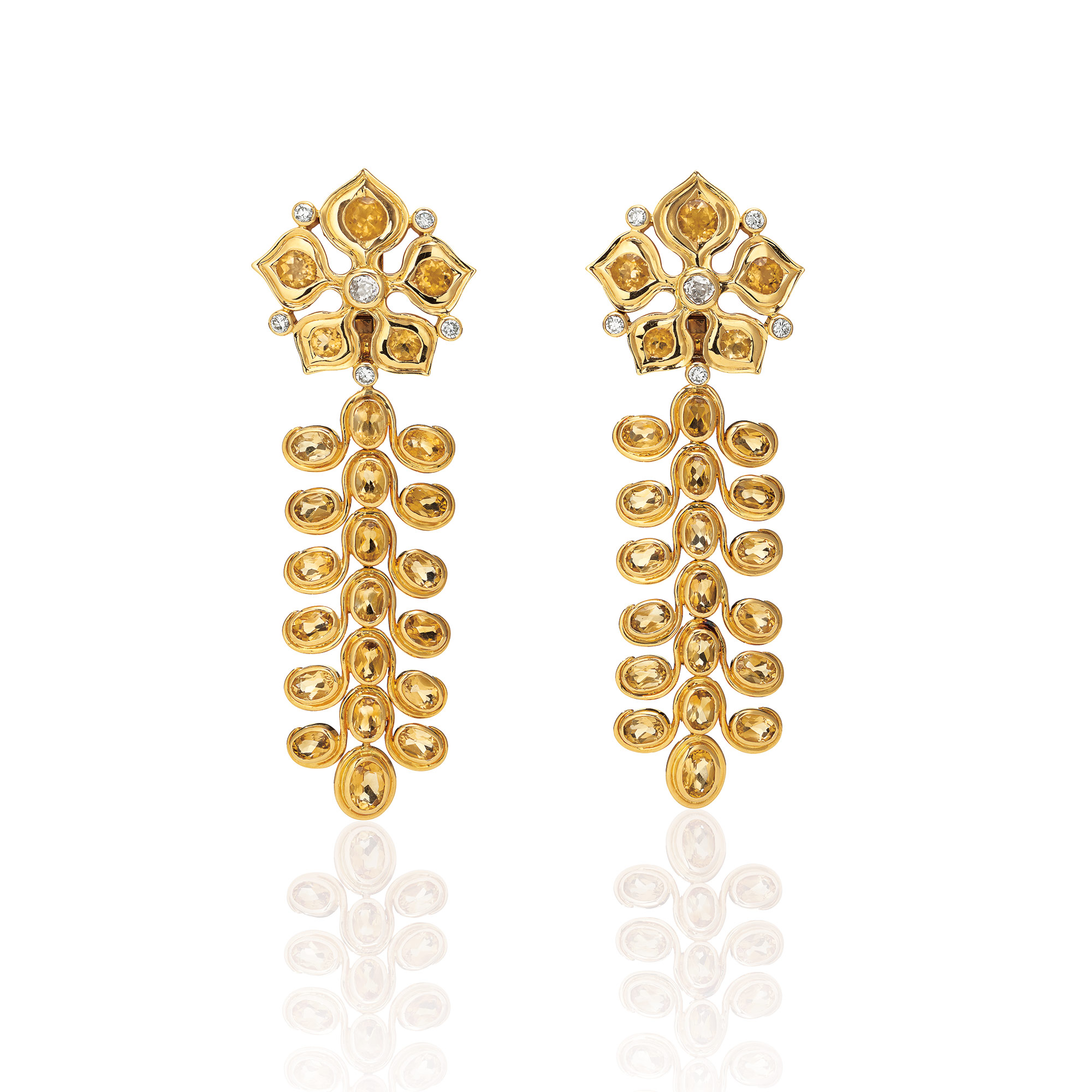 <b>RENE BOIVIN.</b> A Pair of Citrine, Diamond and Gold Earrings