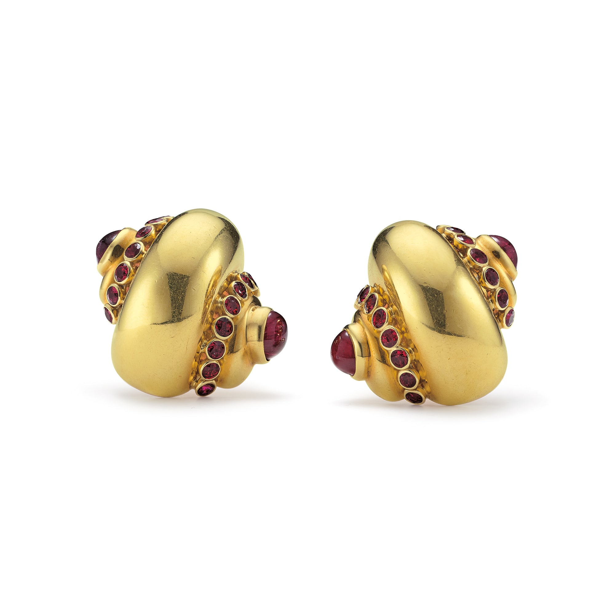 <b>VERDURA.</b> A Pair of Ruby and Gold Earrings