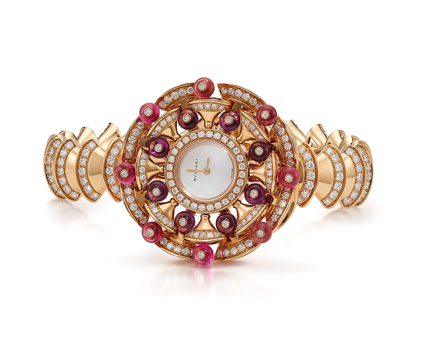 <p><strong>BULGARI </strong>A Diamond, Rubellite, Amethyst and Gold ‘Divas Dream’ Wristwatch</p>