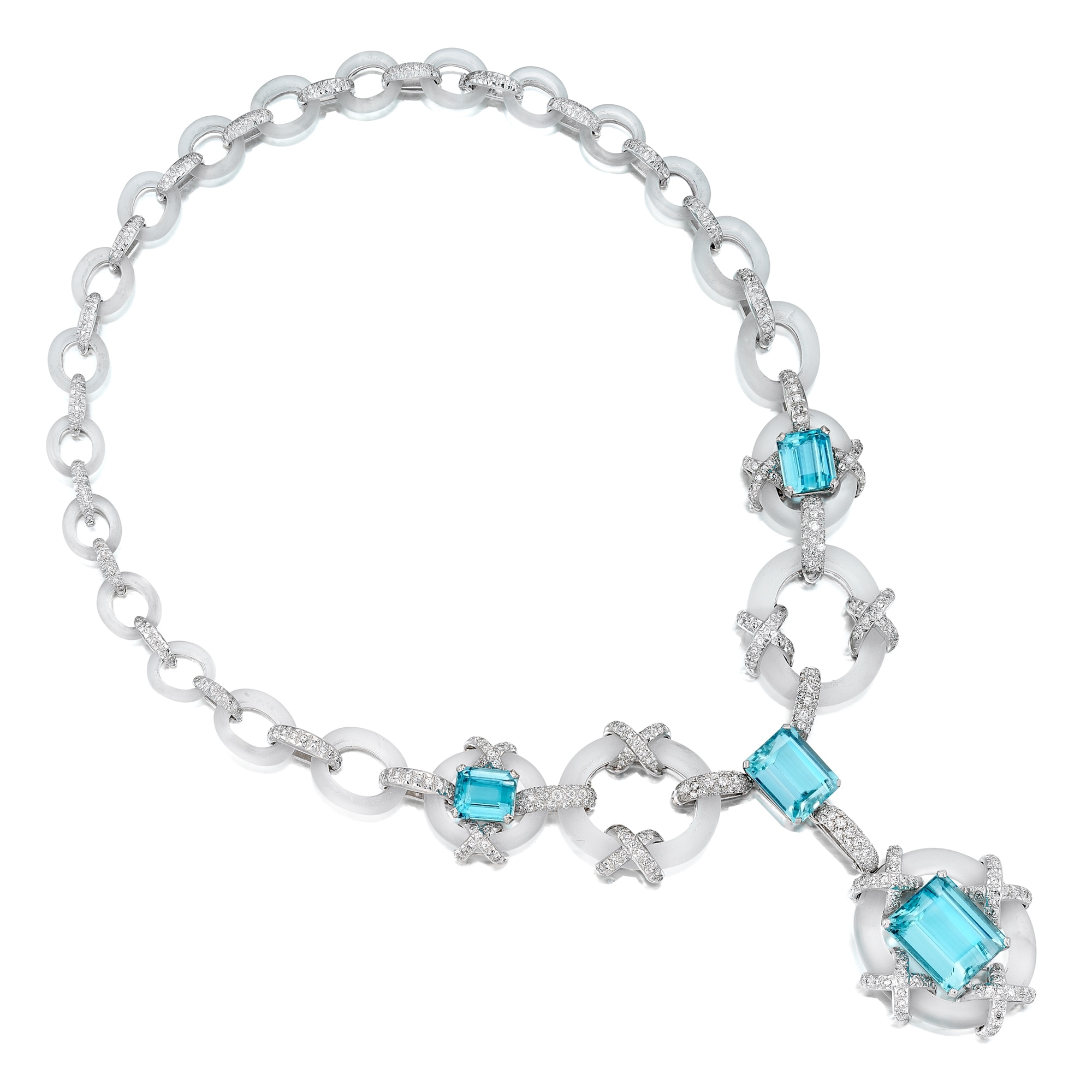 <p>Attributed to <strong>KUTCHINSKY</strong> <em>An Aquamarine, Diamond, Rock Crystal, and Gold Sautoir Necklace/Bracelet</em></p>