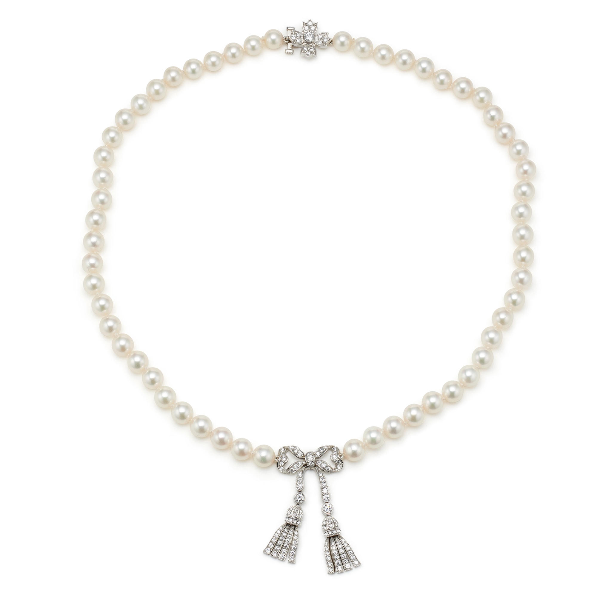<p><strong>TIFFANY & CO.</strong>, A Cultured Pearl, Diamond and Platinum Necklace</p>
