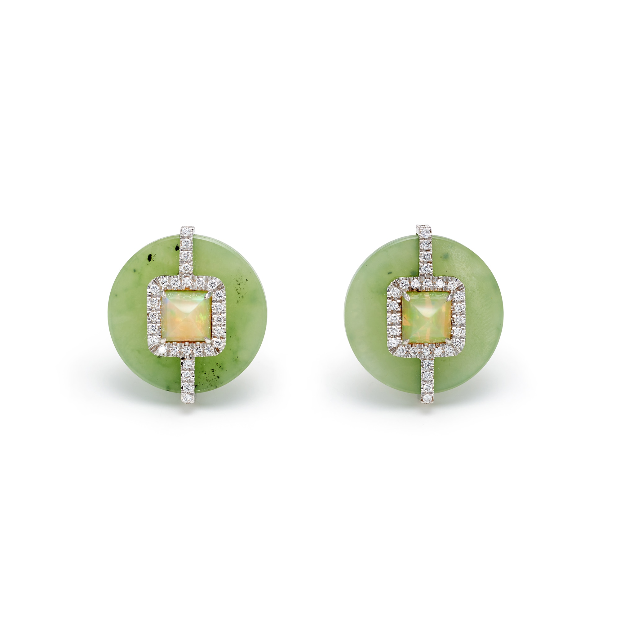 <p><strong>MARGHERITA BURGENER</strong>, A Pair of Jade, Opal, Diamond and Gold Earrings</p>