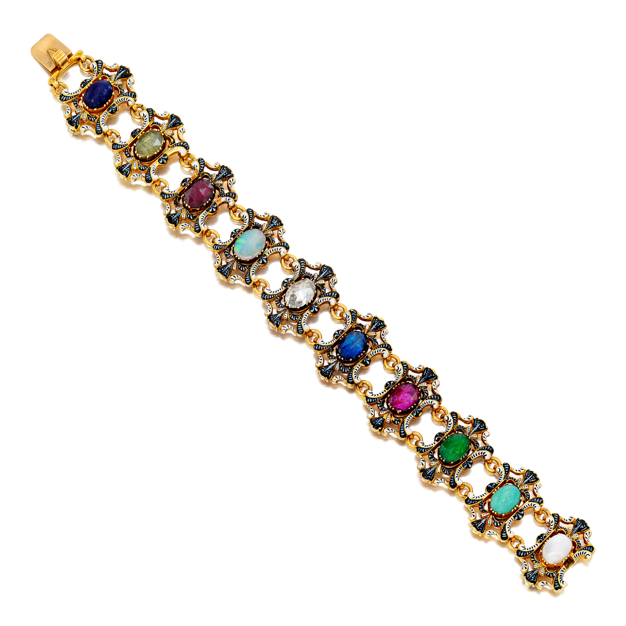 <p><strong>GIUILIANO. </strong>An Enamel, Diamond, and Multi-Gem Bracelet</p>