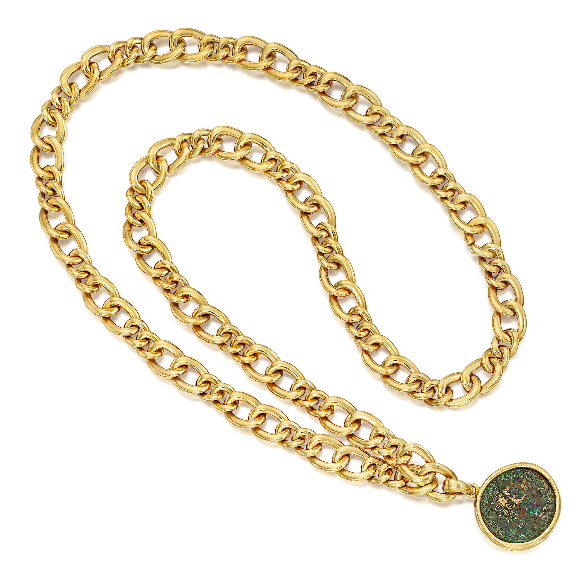 <p><strong>BULGARI.</strong> An Ancient Coin, and Gold Necklace</p>