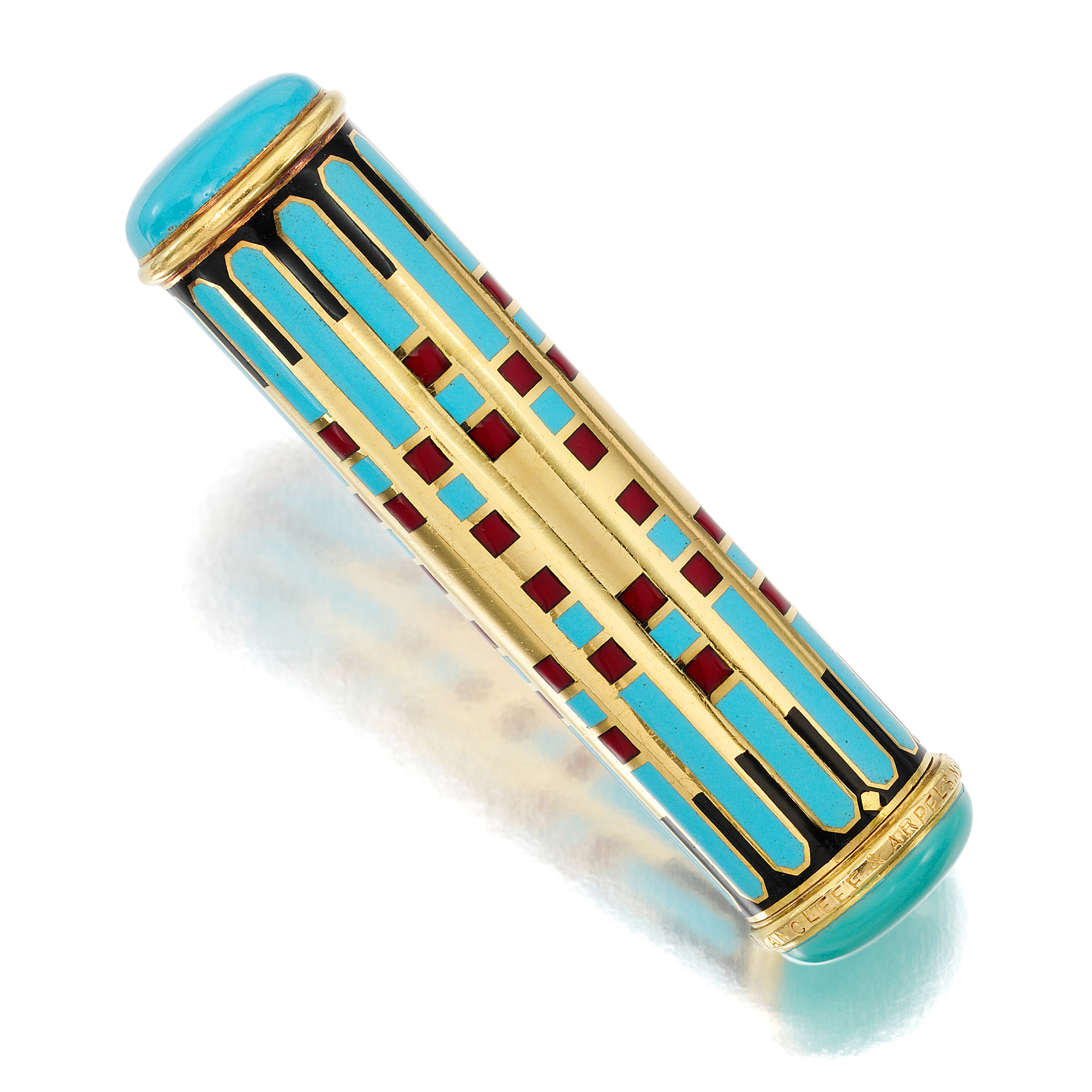 <p><strong>VAN CLEEF & ARPELS. </strong>An Enamel and Gold Lipstick Case</p>