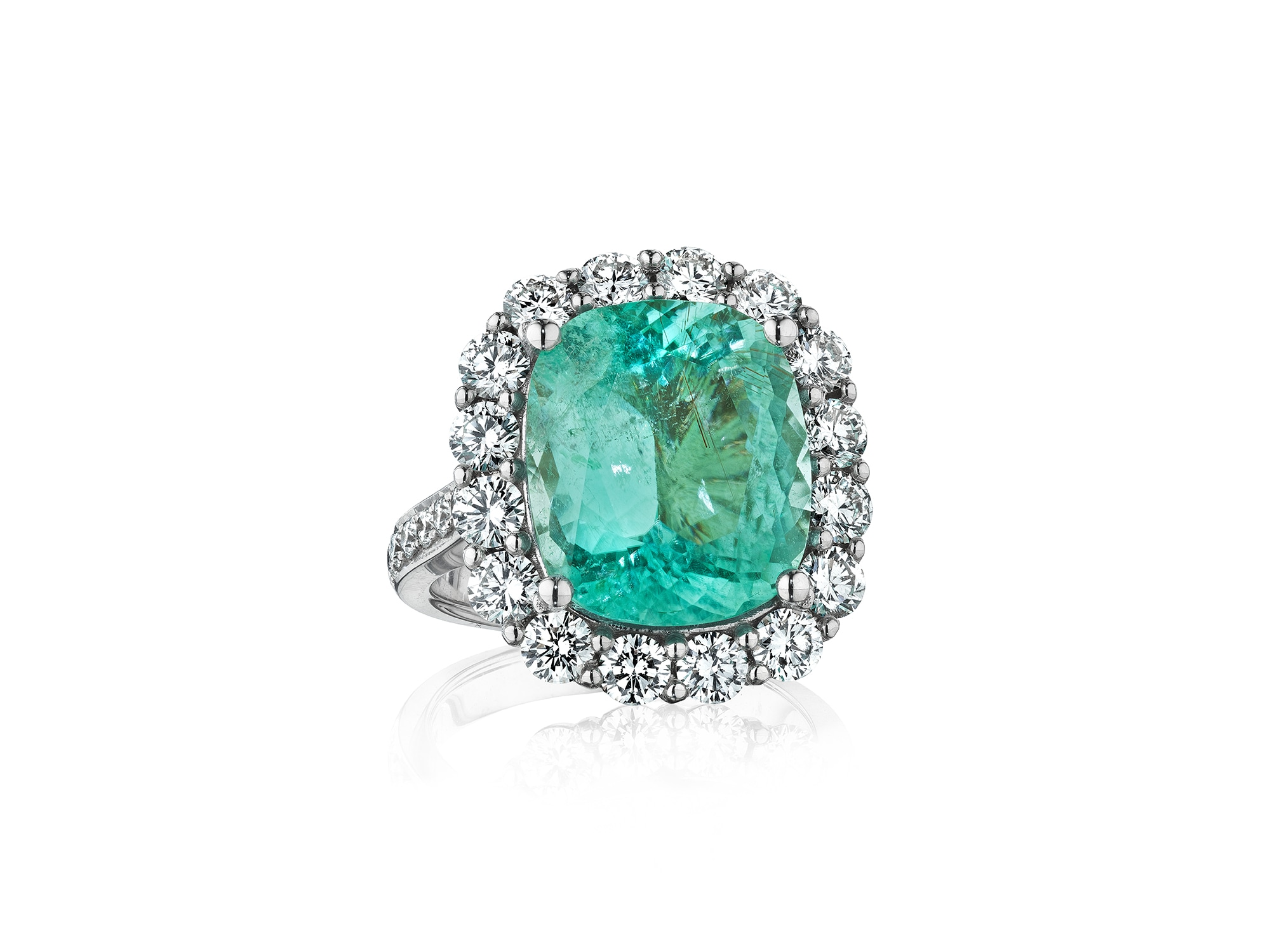 <p>A Paraíba Tourmaline, Diamond, and White Gold Ring</p>