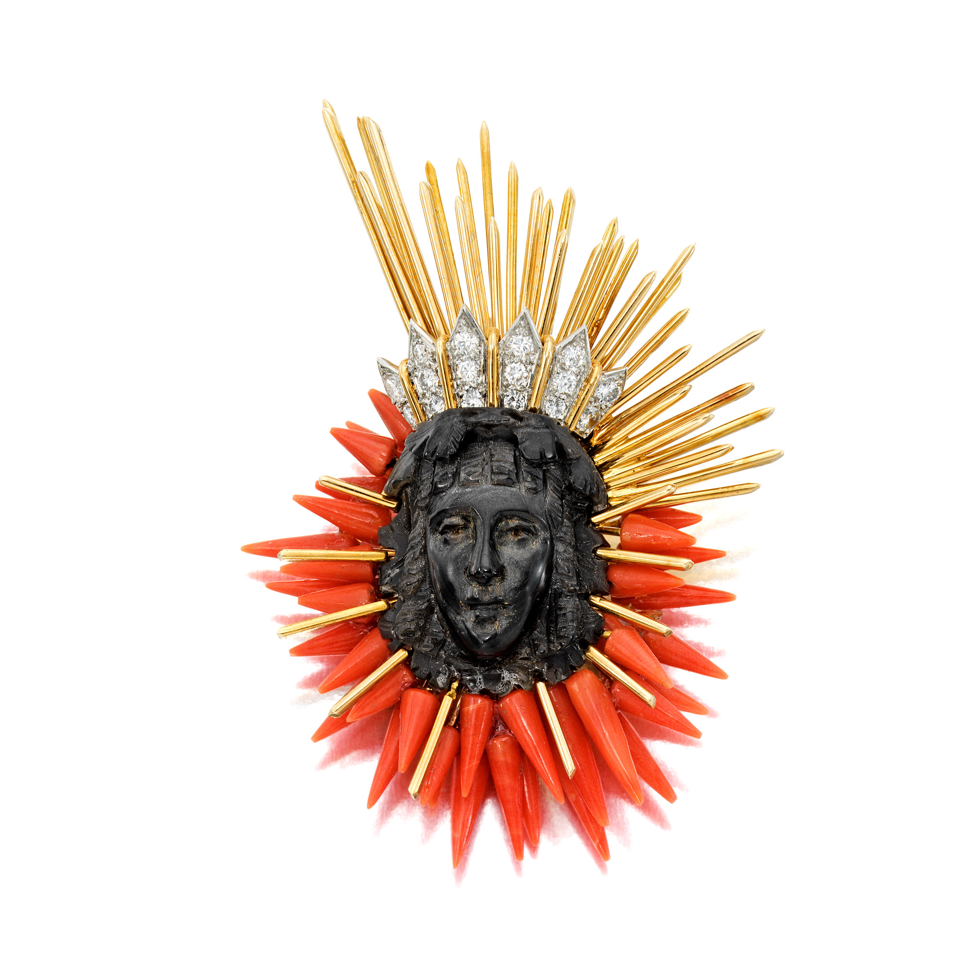 <p><strong>SCHLUMBERGER</strong>&nbsp;<em>Tortoiseshell, Coral and Diamond Clip-Brooch,</em>&nbsp;circa 1956</p>
