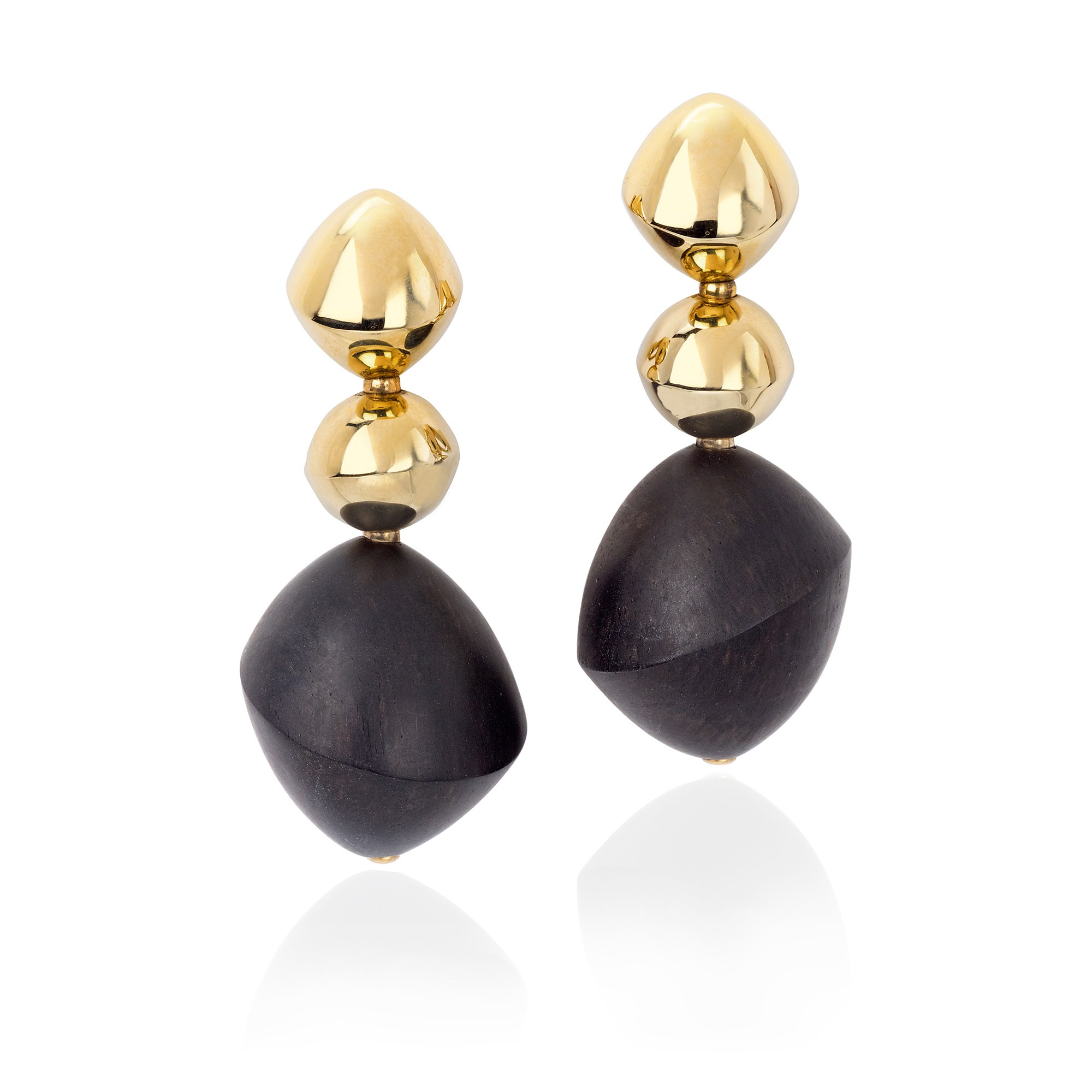 <p><strong>VHERNIER</strong> <em>A Pair of Wood and Gold 'Trottola' Earrings</em></p>