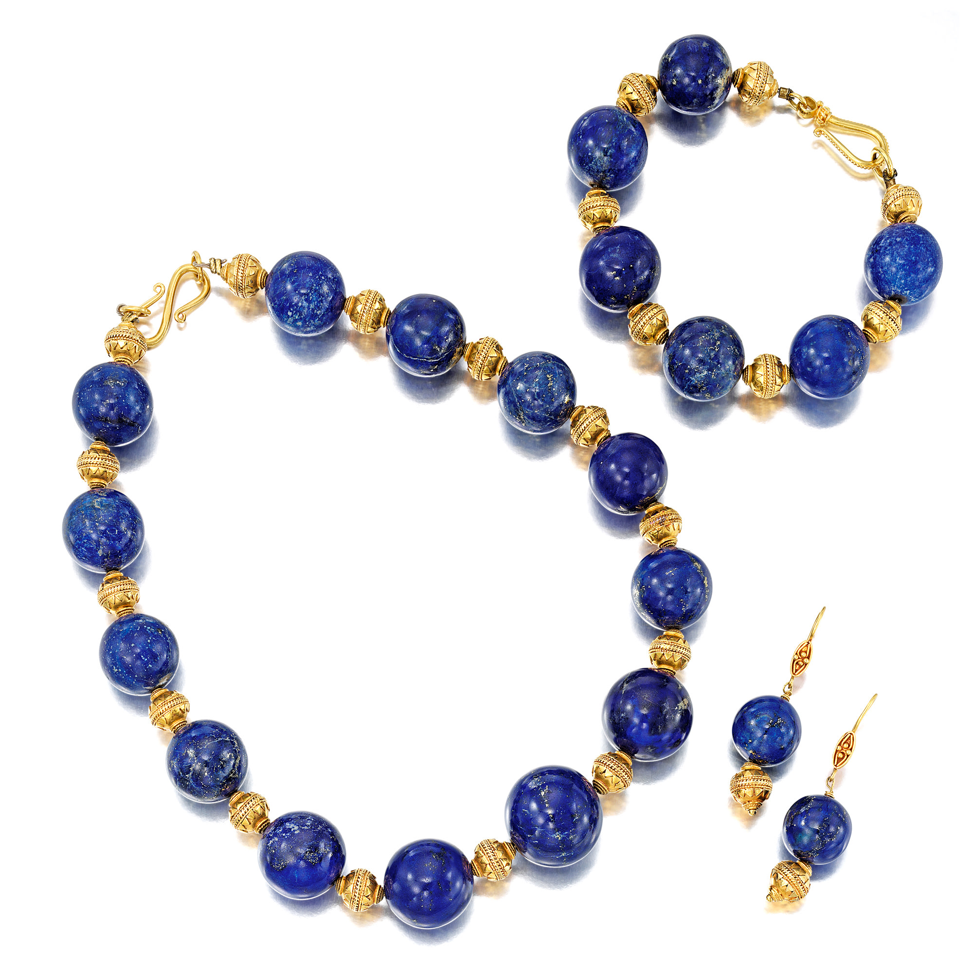 <p><em>A Suite of Gold and Lapis Bead Jewelry</em></p>