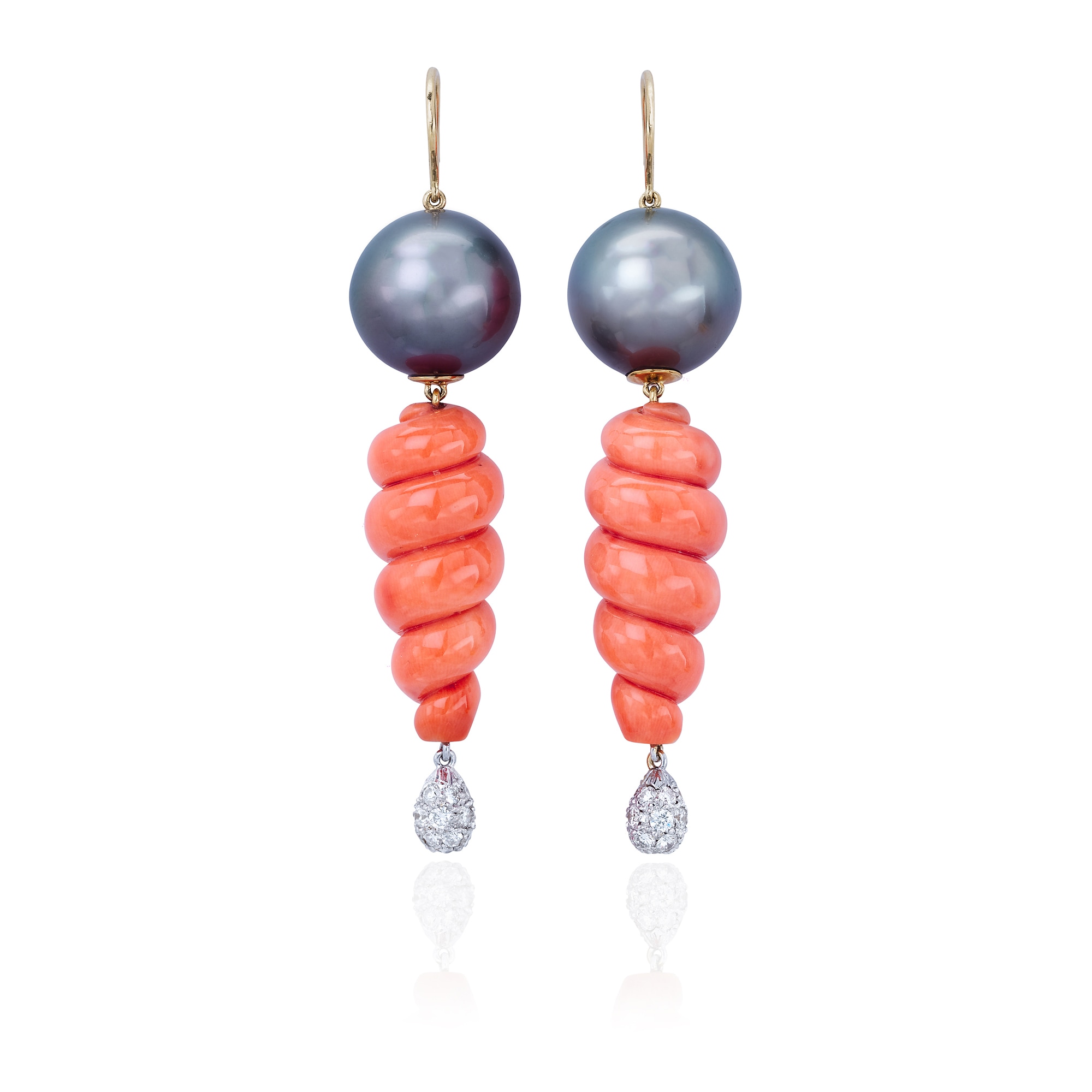 <p><strong>TONY DUQUETTE</strong> <em>A Pair of Coral, Cultured Pearl, Diamond, and Gold Earrings</em></p>