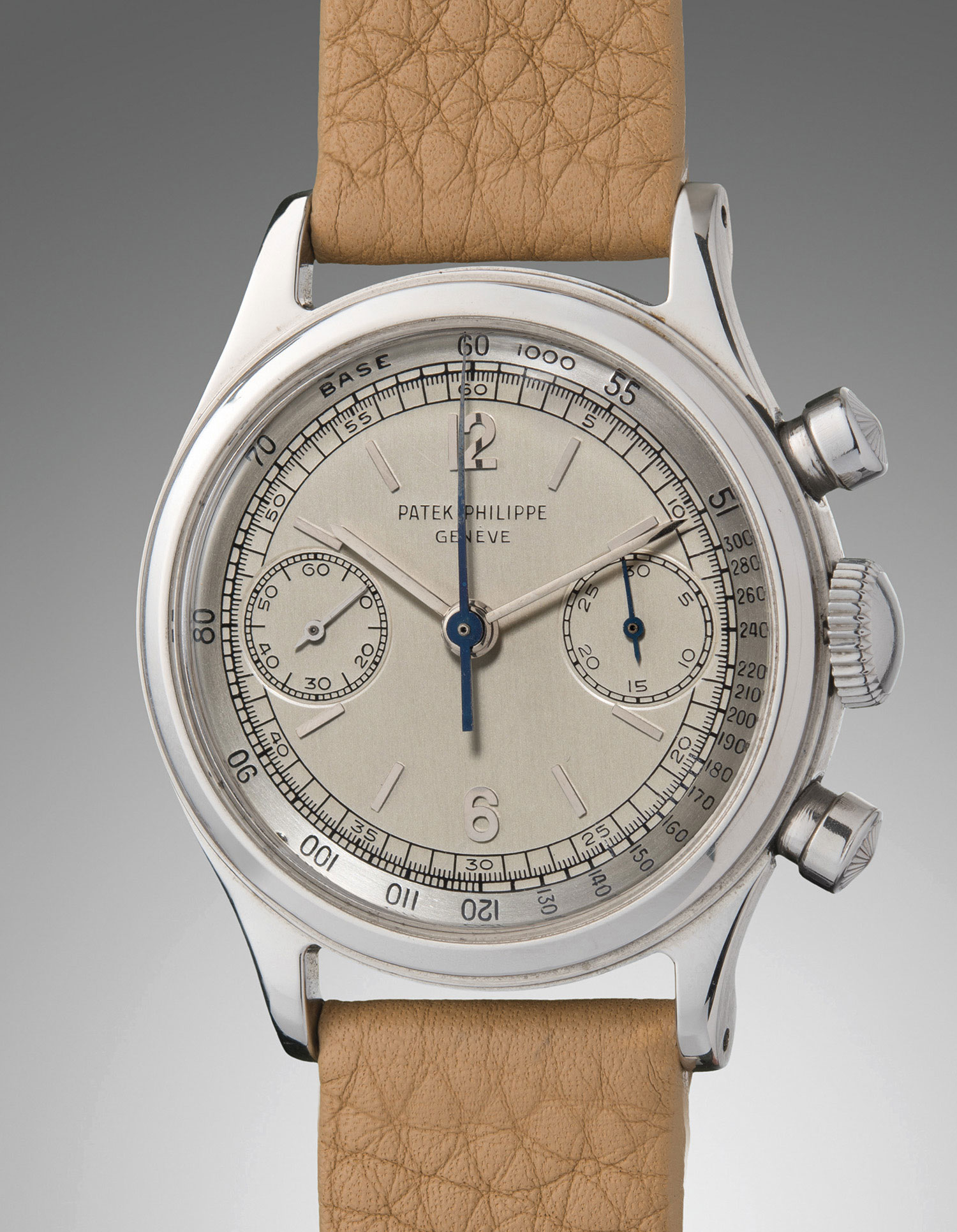 <b>PATEK PHILIPPE</b> 'Tasti Tondi' Chronograph, Reference 1463. A very rare and well preserved&nbsp; stainless steel chronograph wristwatch with two-tone dial, circa 1946