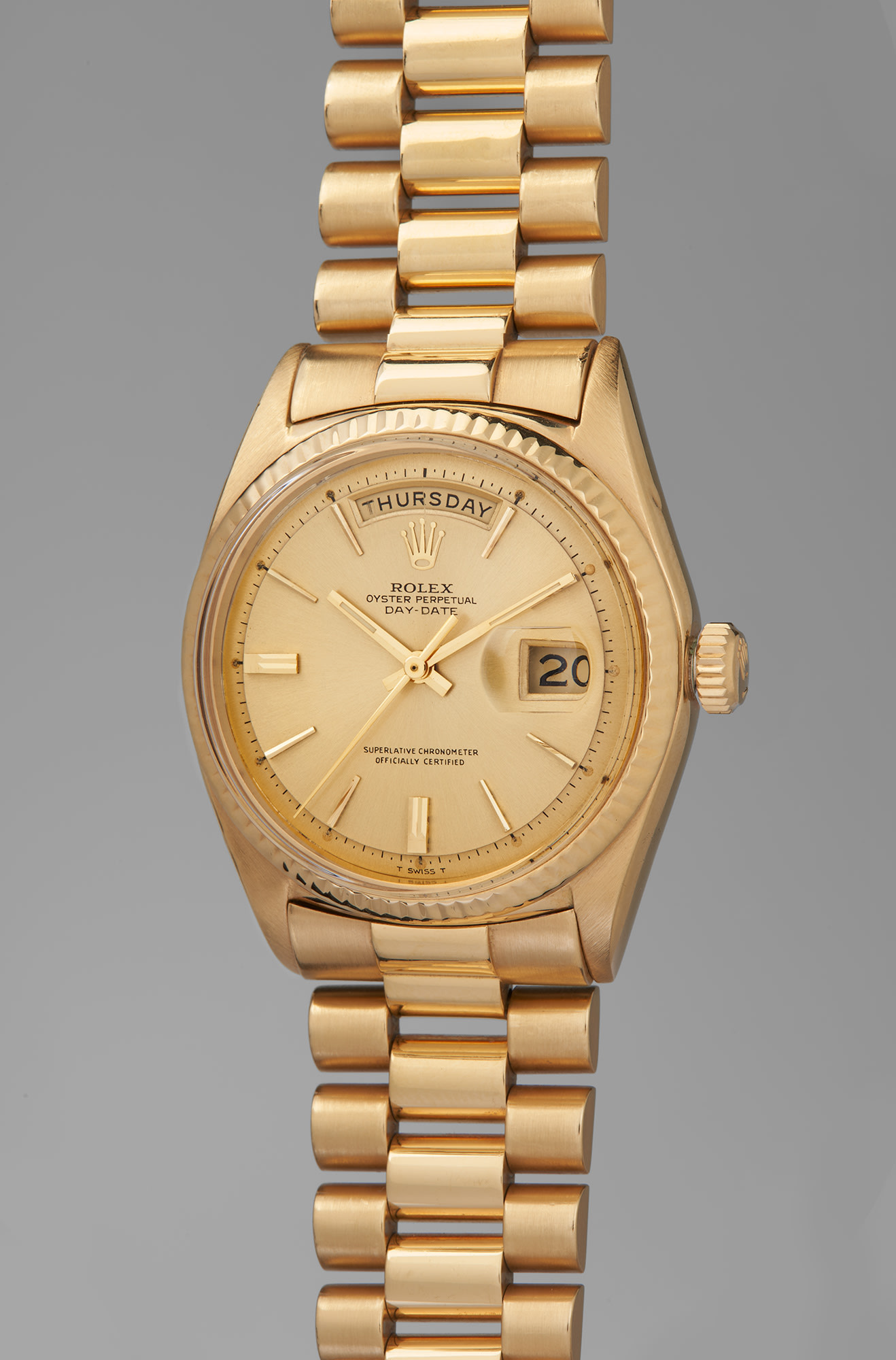 <p>The Jack Nicklaus Rolex Day-Date, Reference 1803. A very fine and culturally significant yellow gold wristwatch with day, date and bracelet, sold to benefit the Nicklaus Children's Health Care Foundation, circa 1967</p>