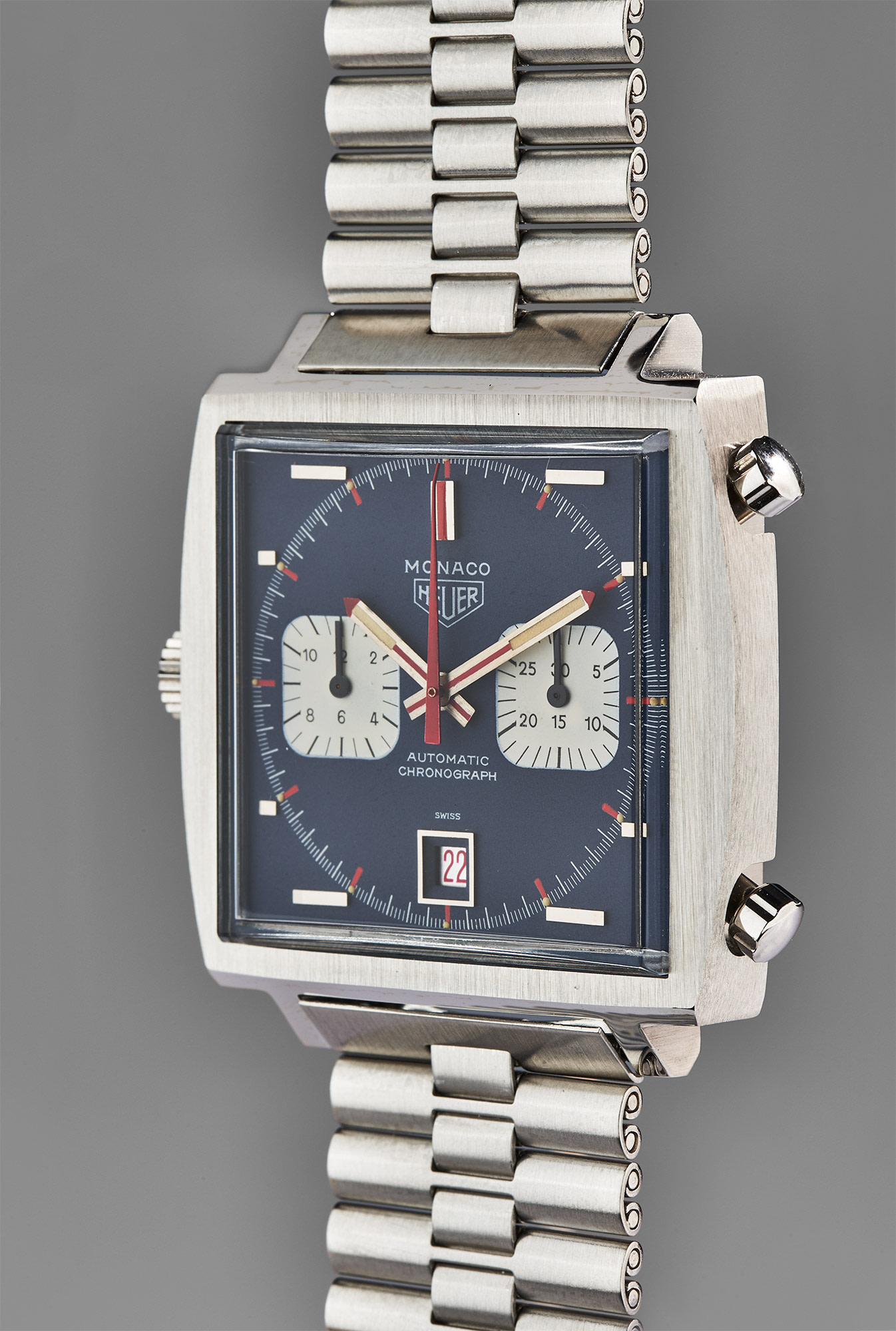 <p>TAG Heuer, Monaco Piece d'Art. An extraordinary and unique stainless steel 50th anniversary chronograph wristwatch with bracelet, sold to benefit The United Way New York City, circa 1969</p>