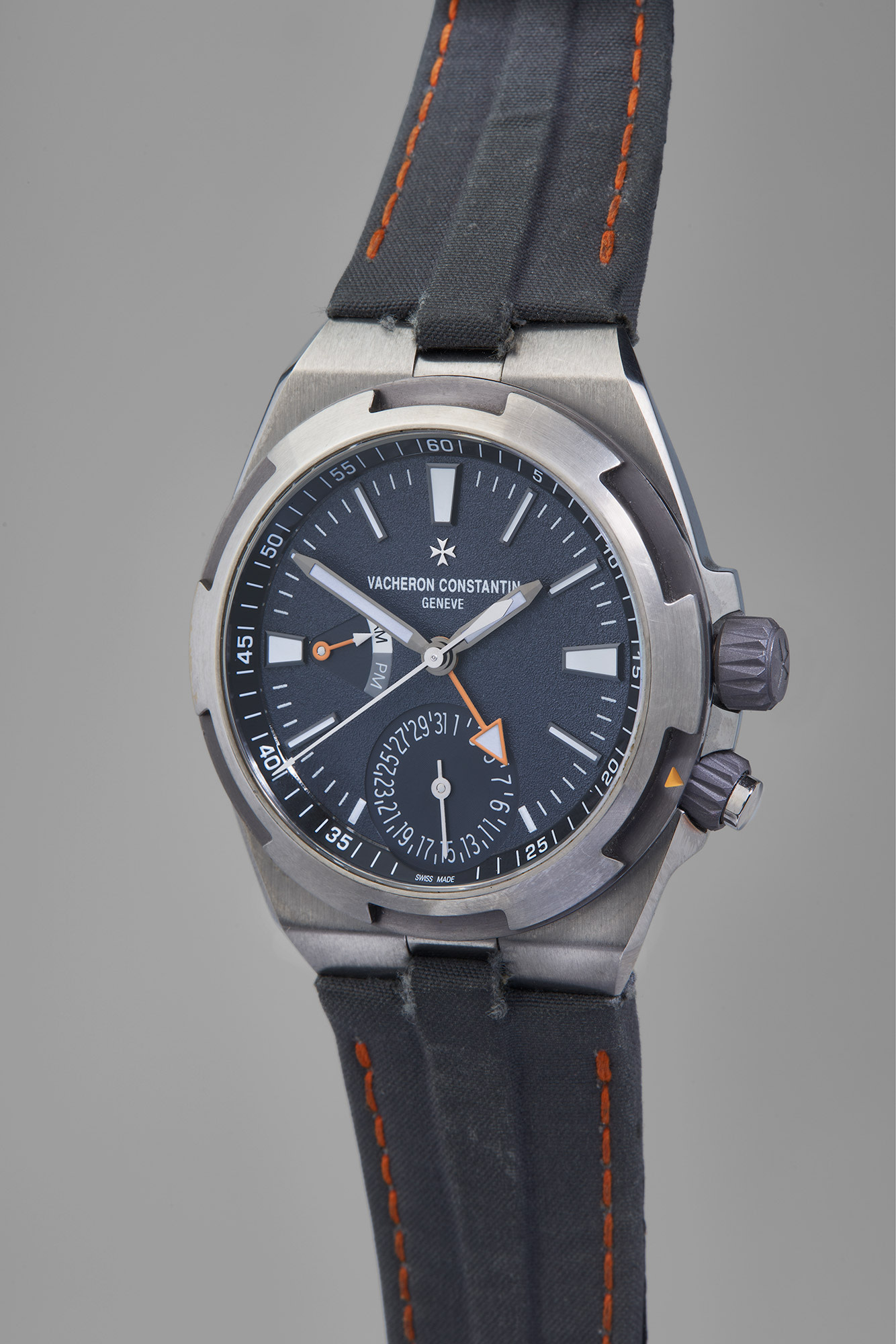 <p>Vacheron Constantin Overseas Dual-Time Protoype, Reference 7910V. A unique and attractive titanium and tantalum anti-magnetic dual-time wristwatch with day/night indicator, central seconds, and date, worn by Cory Richards on Mount Everest, sold to benefit the National Geographic Society, circa 2018</p>