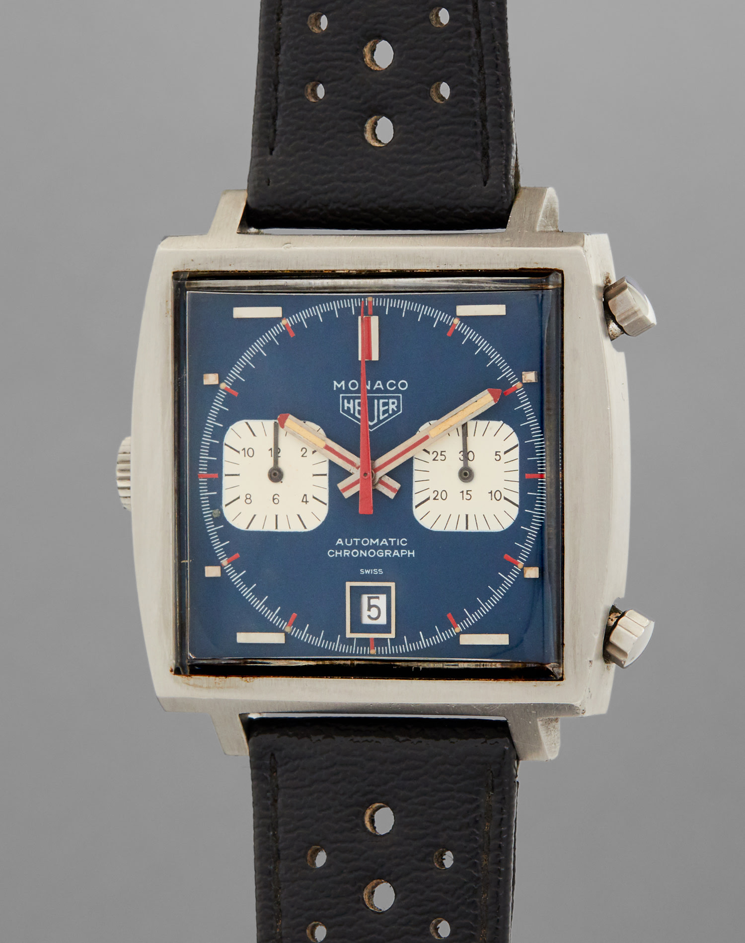 <p>Heuer Monaco, Ref. 1133 Worn by Steve McQueen in&nbsp;Le Mans&nbsp;and Gifted to Haig Alltounian.</p>
