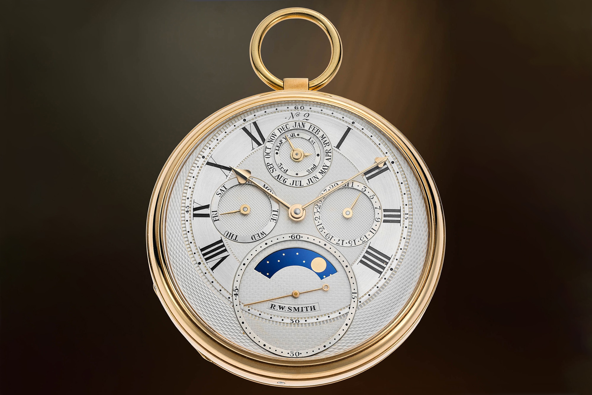 <p><strong>ROGER SMITH.</strong> <em>Pocket Watch No. 2 - A unique, career defining, and historically important yellow gold pocket watch with tourbillon, spring detent escapement, perpetual calendar, moon phase, and leap year indicator, every component hand-made by Roger Smith. </em>Circa 1998</p>
