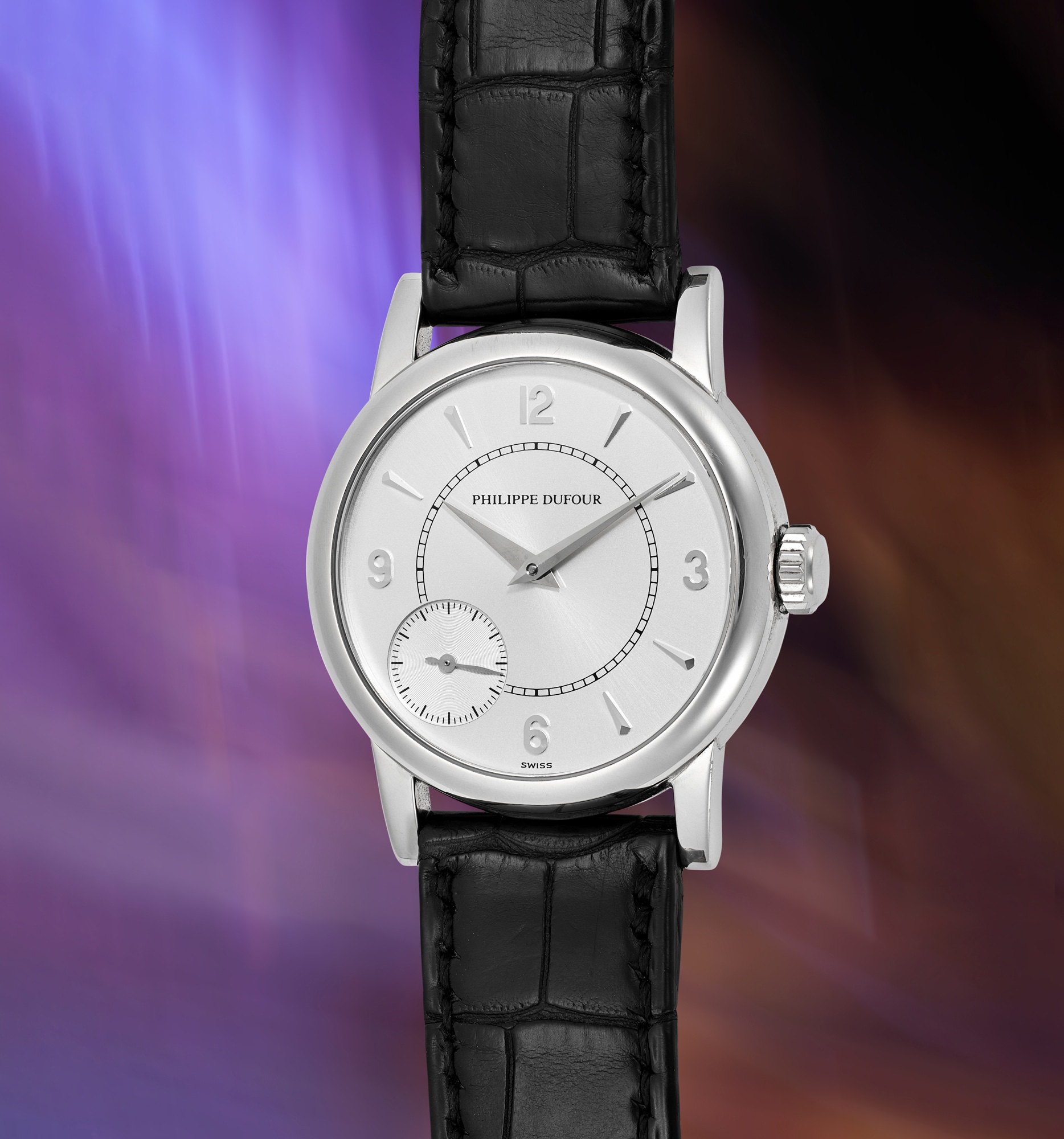 <p><strong>PHILIPPE DUFOUR</strong> <em>Duality, Possibly unique 18K white gold with additional lacquered dial and hands set,</em> circa 1999</p>