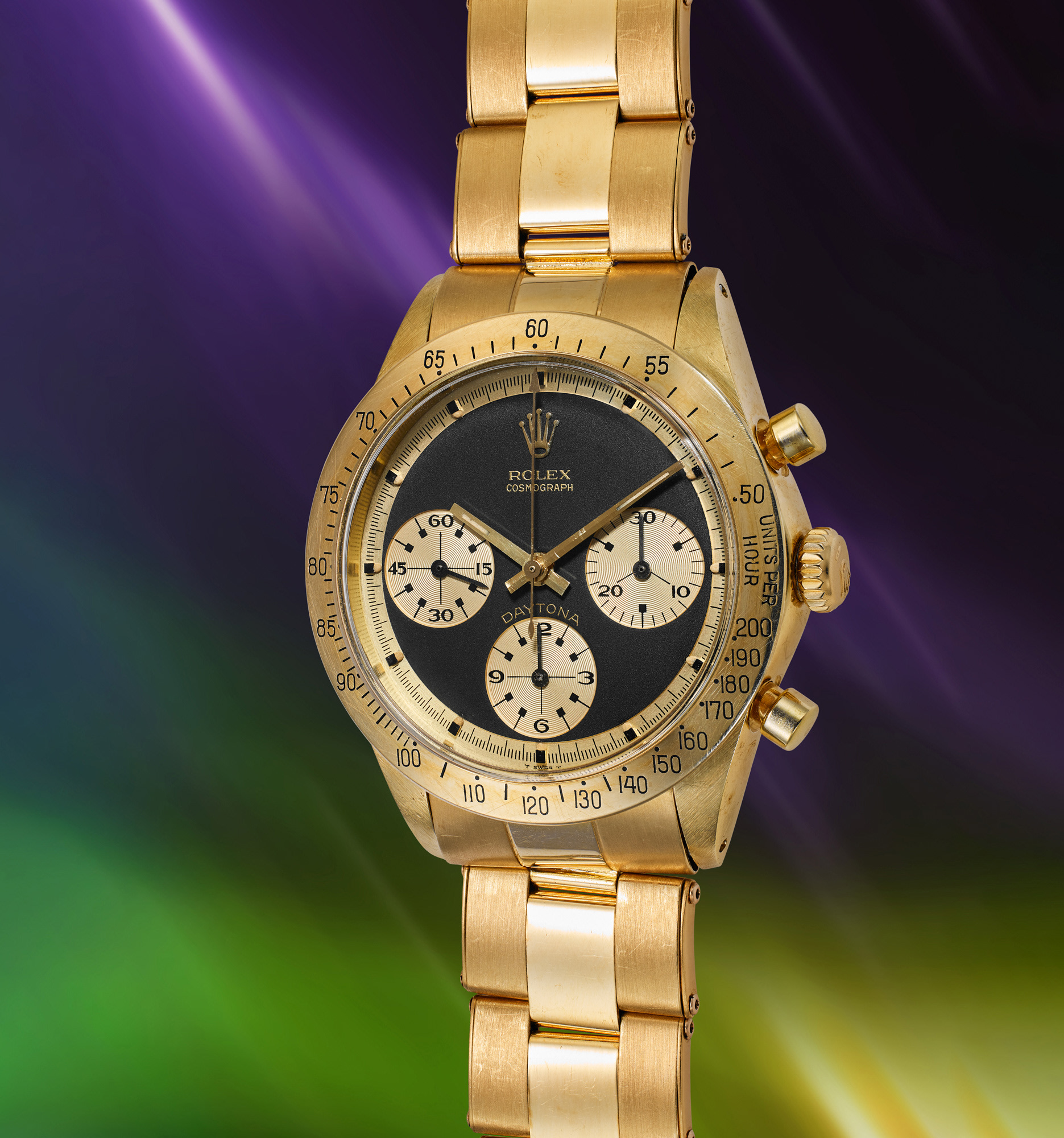 <p><strong>ROLEX</strong> <em>Daytona reference 6239,18K yellow gold with “John Player Special” dial, </em>circa 1970</p>