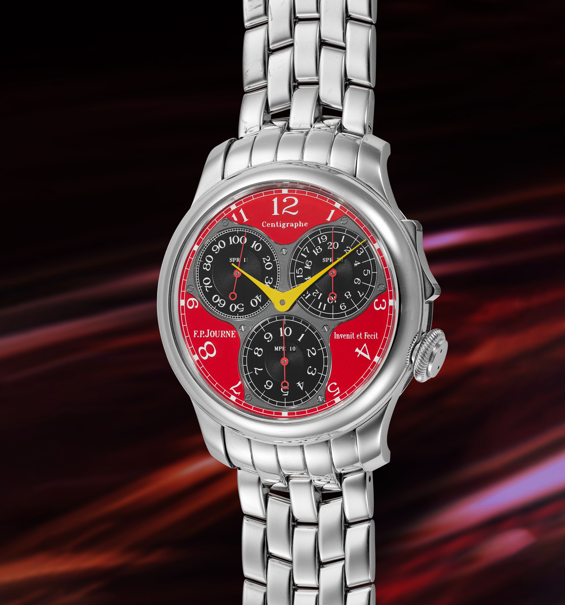 <p><strong>F.P. JOURNE</strong> <em>Centigraphe “F” in platinum with bracelet,</em> circa 2014</p>