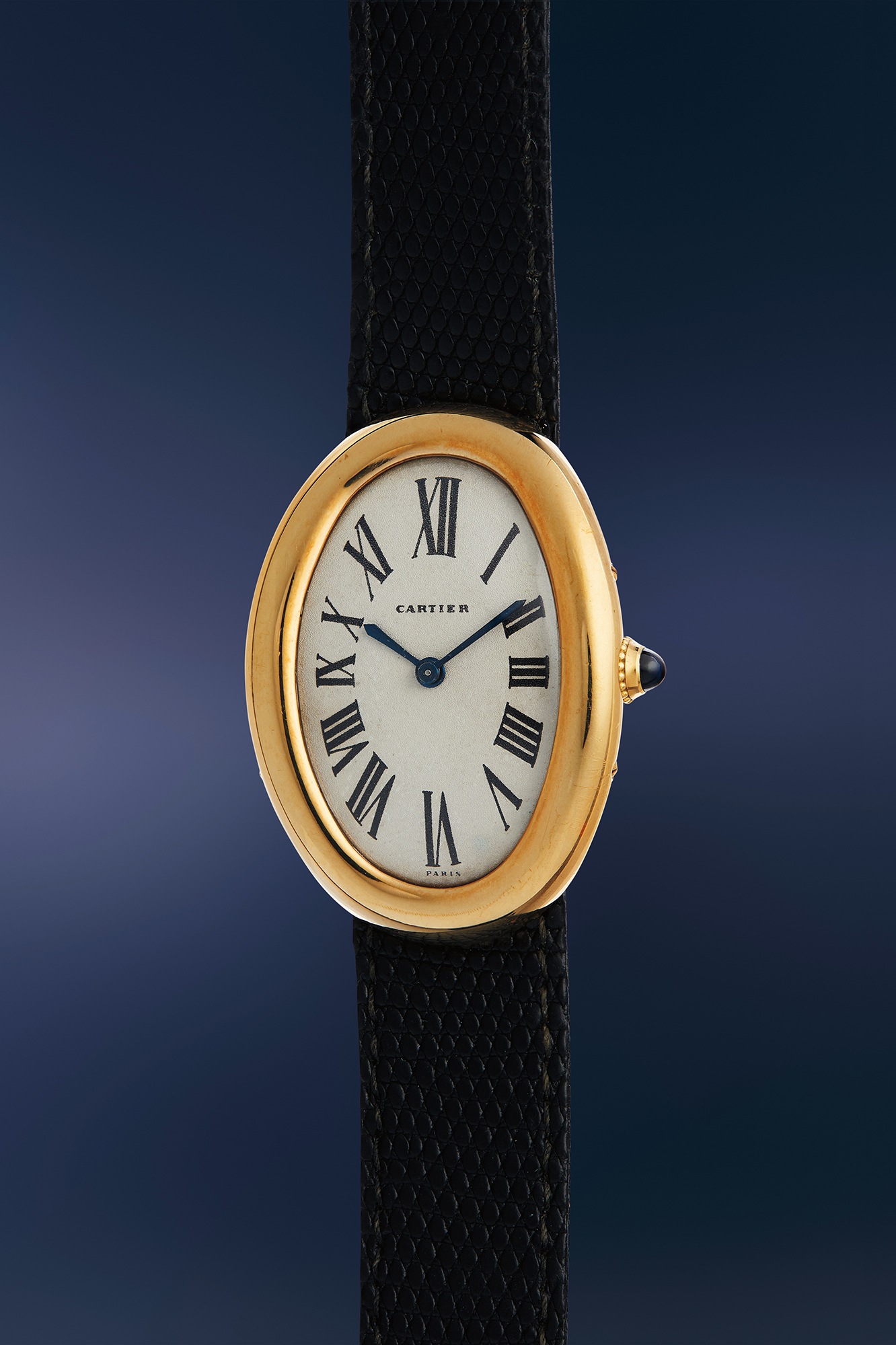 <p><strong>CARTIER</strong> Baignoire - An attractive, rare, and culturally significant yellow gold oval-shaped wristwatch, formerly owned and worn by James Garner, with a portion of the proceeds benefitting the James Garner Animal Rescue Fund</p>