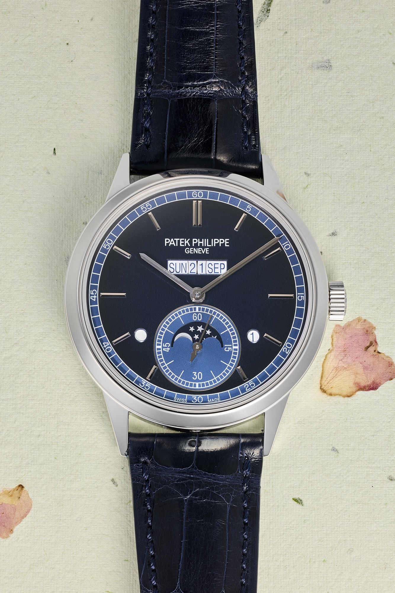 <p><strong>PATEK PHILIPPE</strong> <em>In-Line Perpetual Calendar Ref. 5236P-001,</em> $60,000&ndash;120,000</p>
