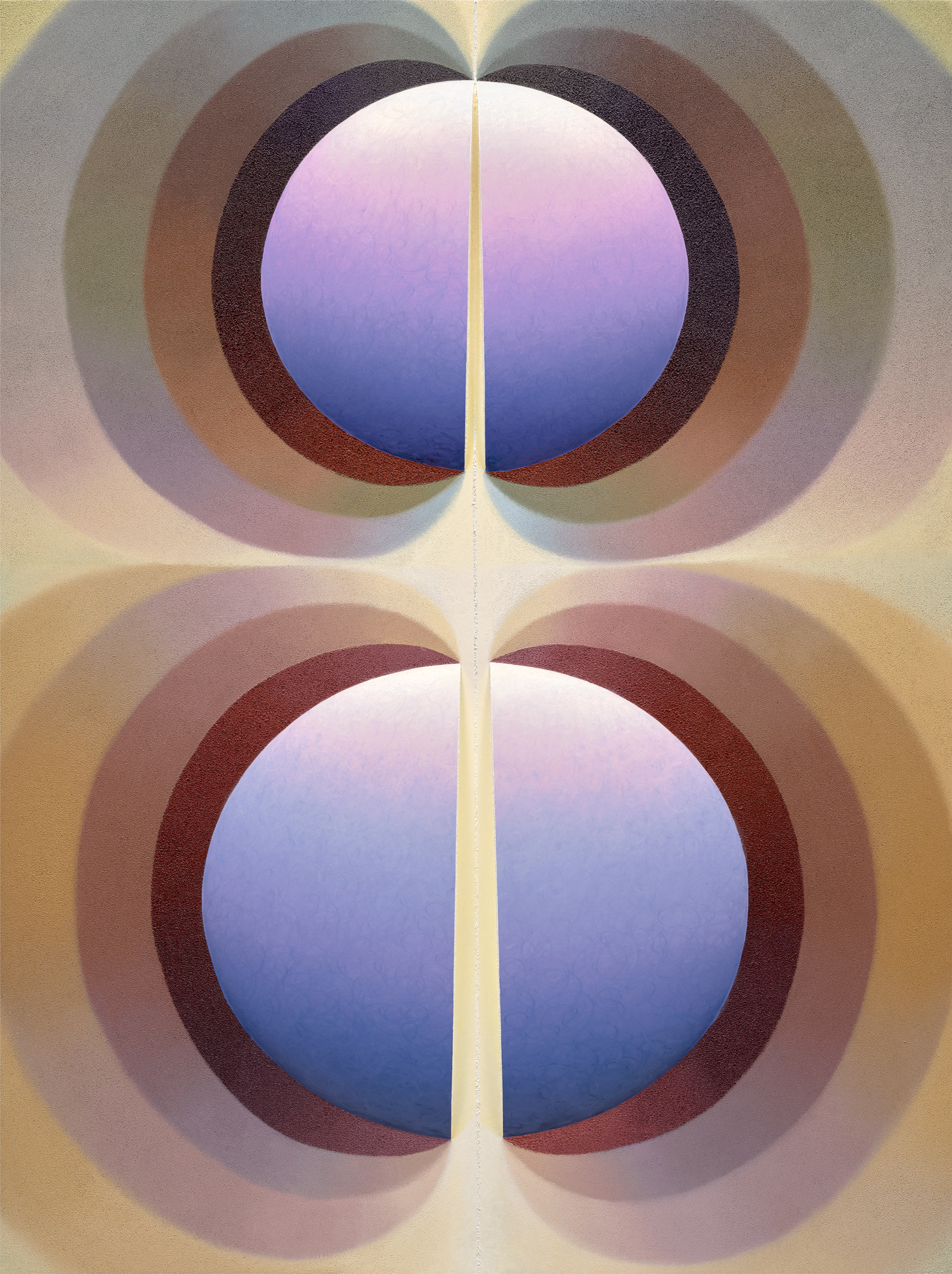 <p><strong>LOIE HOLLOWELL</strong> <em>Split Orbs in purple, ochre, and brown, </em>2021</p>