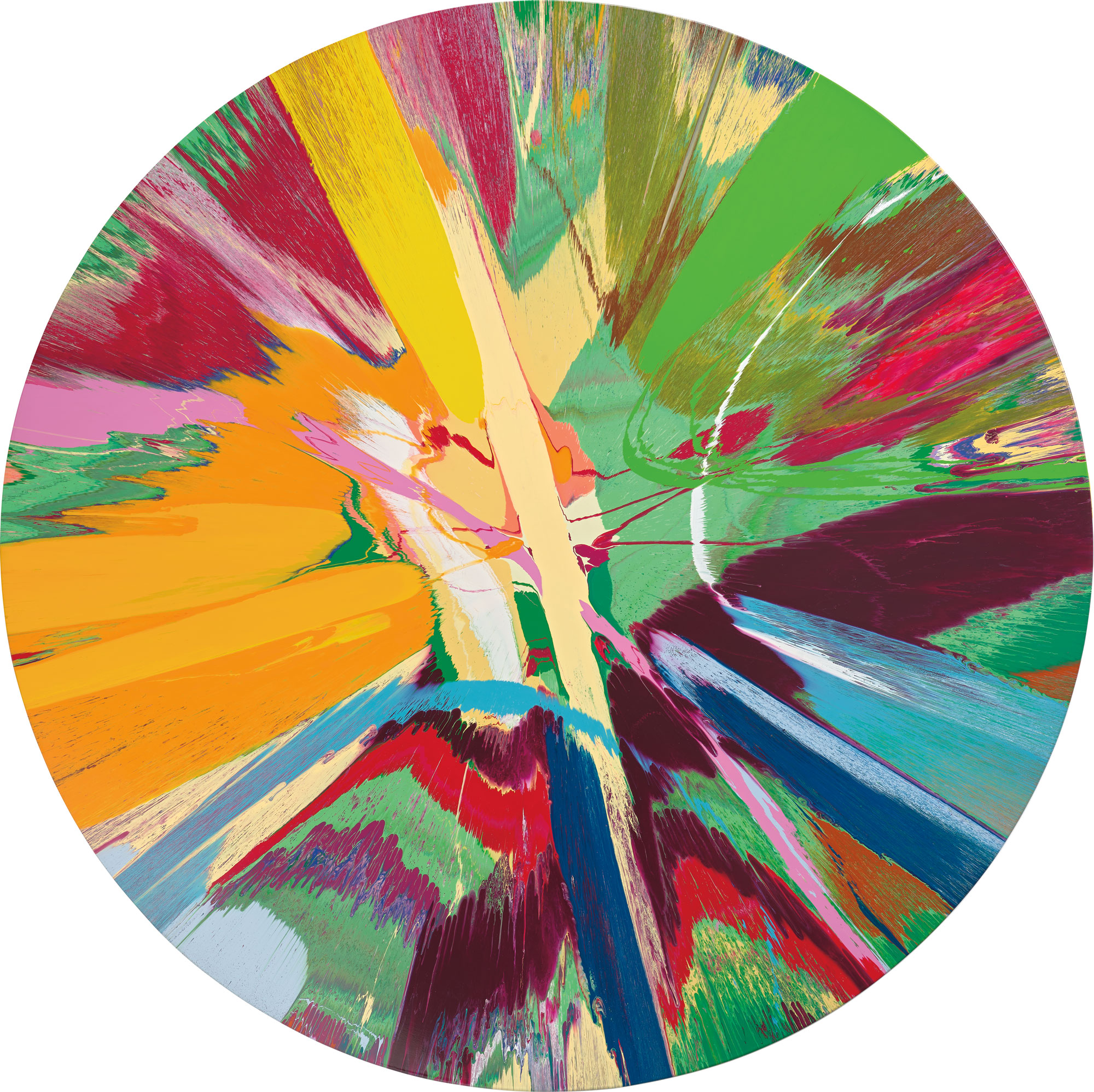 <p><strong>DAMIEN HIRST</strong> <em>Beautiful tropical</em>,<em> jungle painting (with pink snot)</em>, 1998</p>